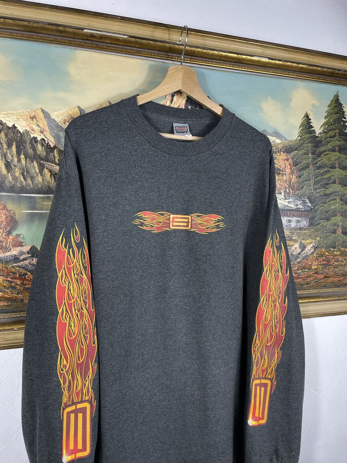 Japanese Brand × Vintage Vintage Retro Y2k 00s Flame Fire Longsleeve Tee Baggy Loose Size US XL / EU 56 / 4 - 4 Thumbnail