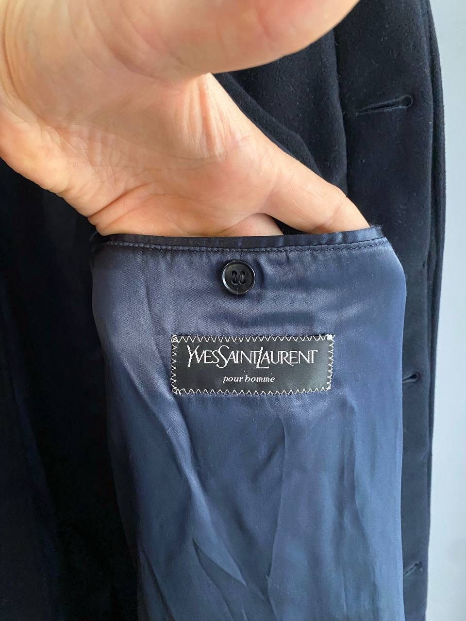 Yves Saint Laurent Yves Saint Laurent Wool/Cashmere Dark Blue Men's Coat, 52/L Size US L / EU 52-54 / 3 - 10 Thumbnail