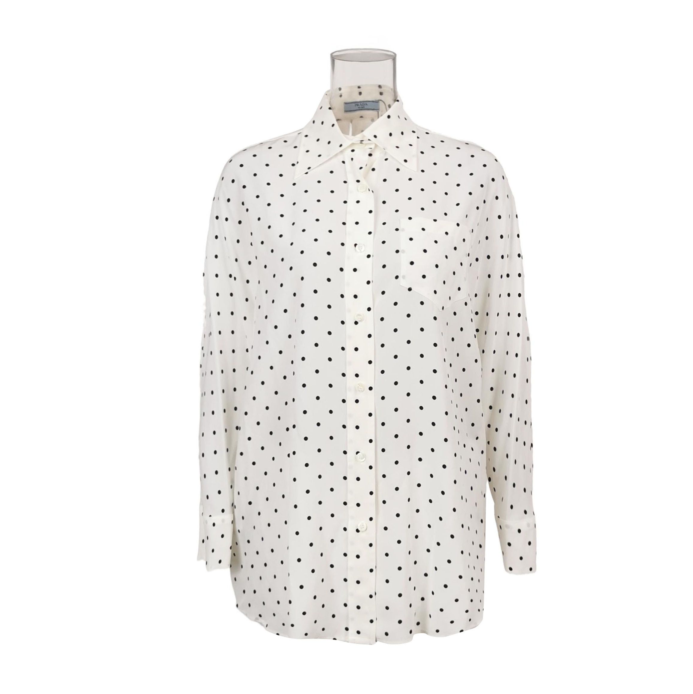 Prada Prada Polka Dot Silk Long Sleeve Shirt 0089 Size M / US 6-8 / IT 42-44 - 1 Thumbnail