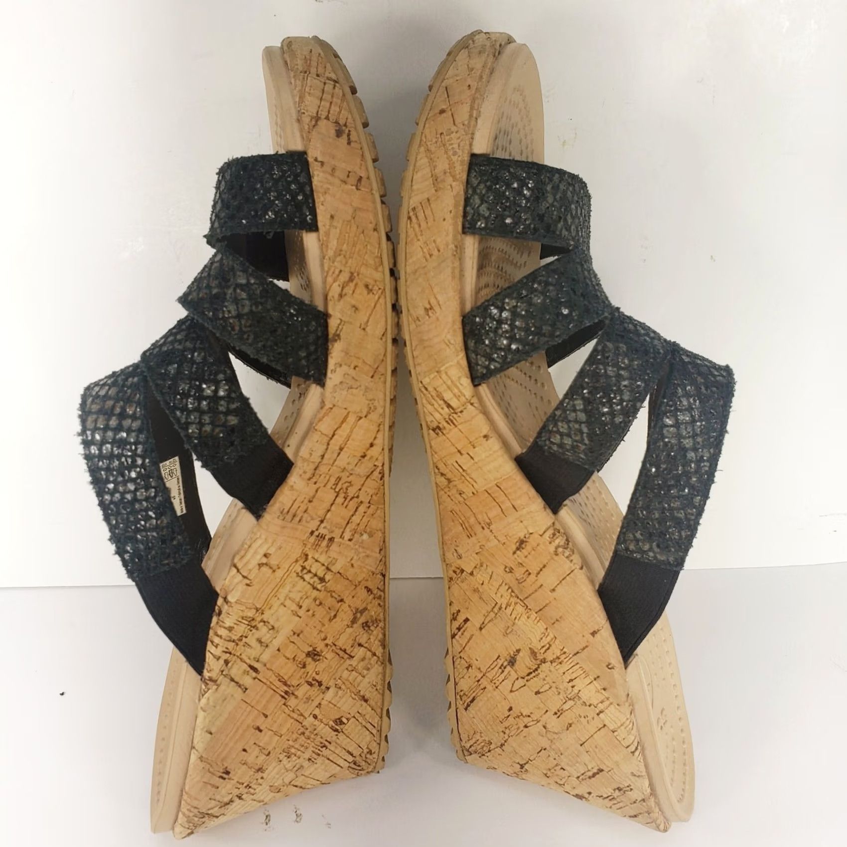 Crocs Crocs A-Leigh Cork Wedge Heel Sandals Black Reptile Upper Slip On Strappy Womens 9M Shoes Size US 9 / IT 39 - 7 Thumbnail