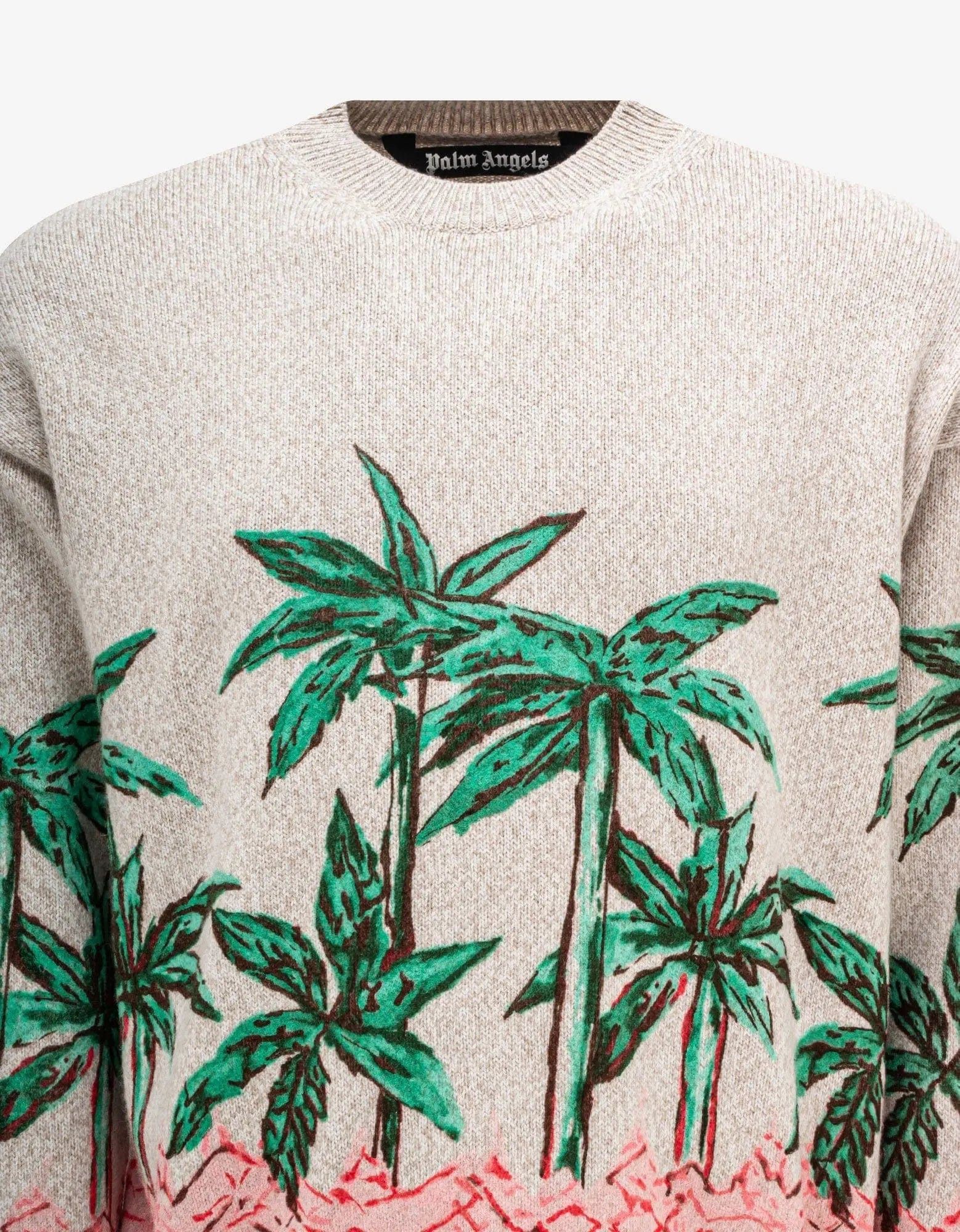 Palm Angels Palm Angels Cream Palms Row Printed Sweater Size US XL / EU 56 / 4 - 3 Thumbnail