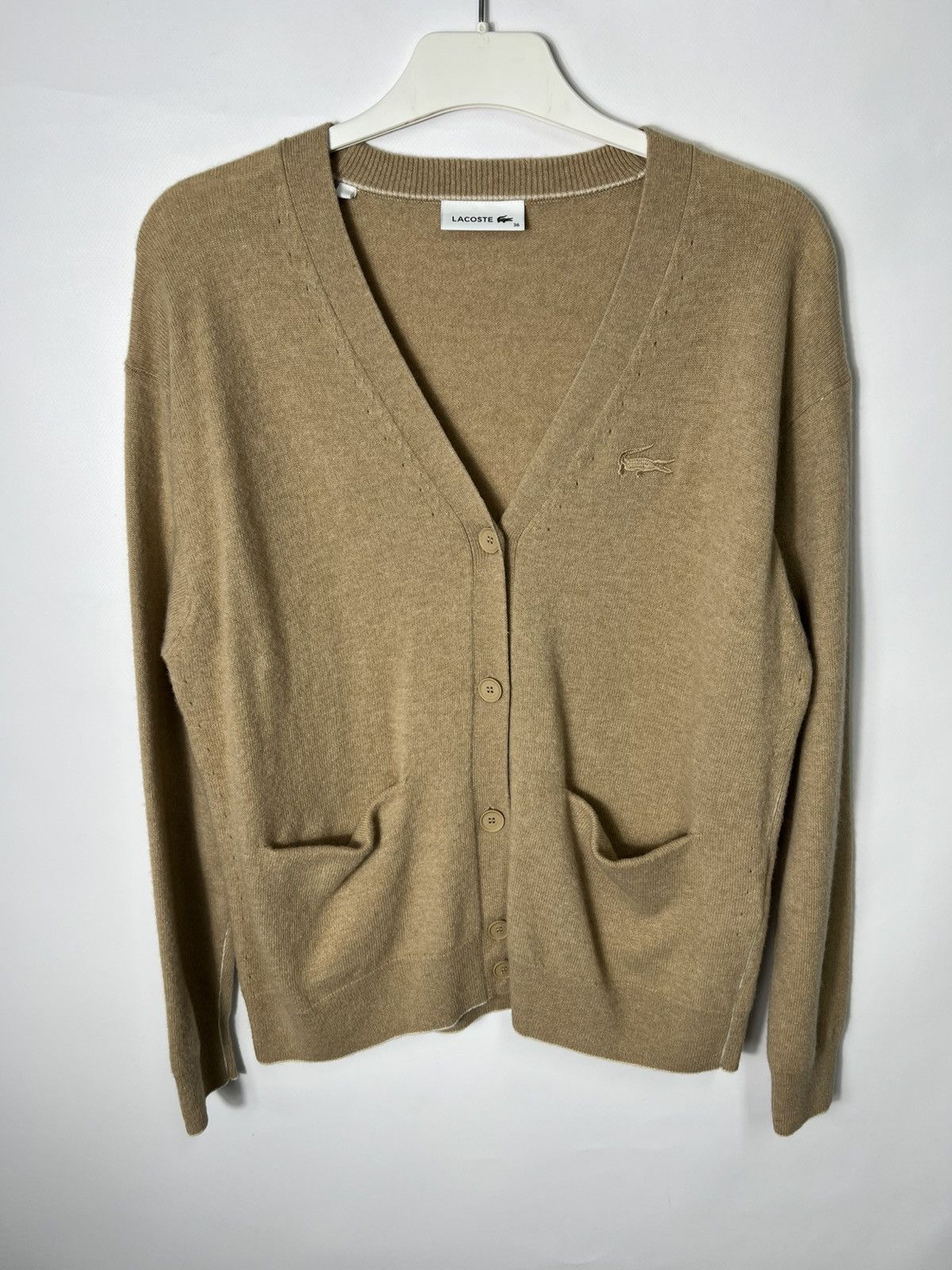 Lacoste Vintage streetwear designer Lacoste Beige Cardigan Size S / US 4 / IT 40 - 1 Thumbnail