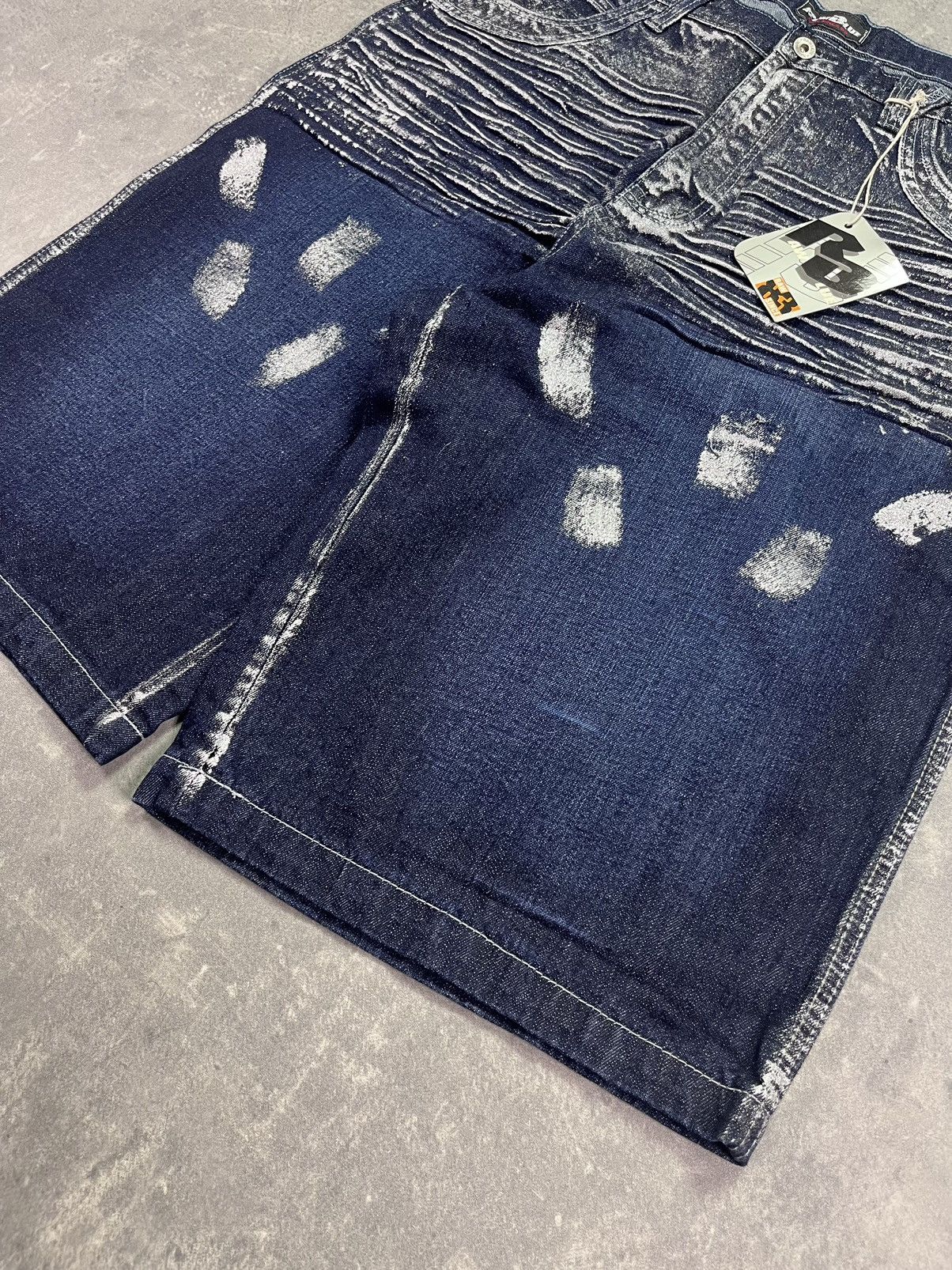 Affliction DSWT Raw Blue Baggy Printed Glitter Denim Jorts Shorts 38 Size US 38 / EU 54 - 10 Thumbnail
