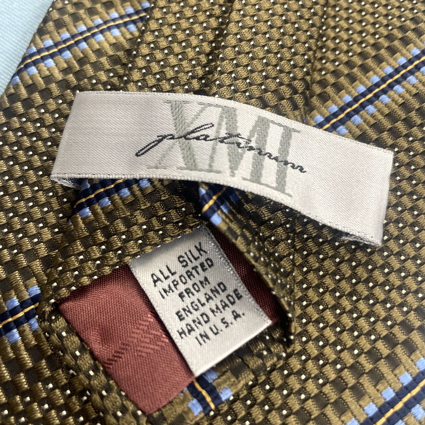 Vintage VINTAGE XMI Designer Tie Men Silk 100% Silk Hand Made Classic 57"-60" Brown Gold Black Blue Geometric Striped Accents Executive Wide 1990s USA Mens Size ONE SIZE - 3 Thumbnail