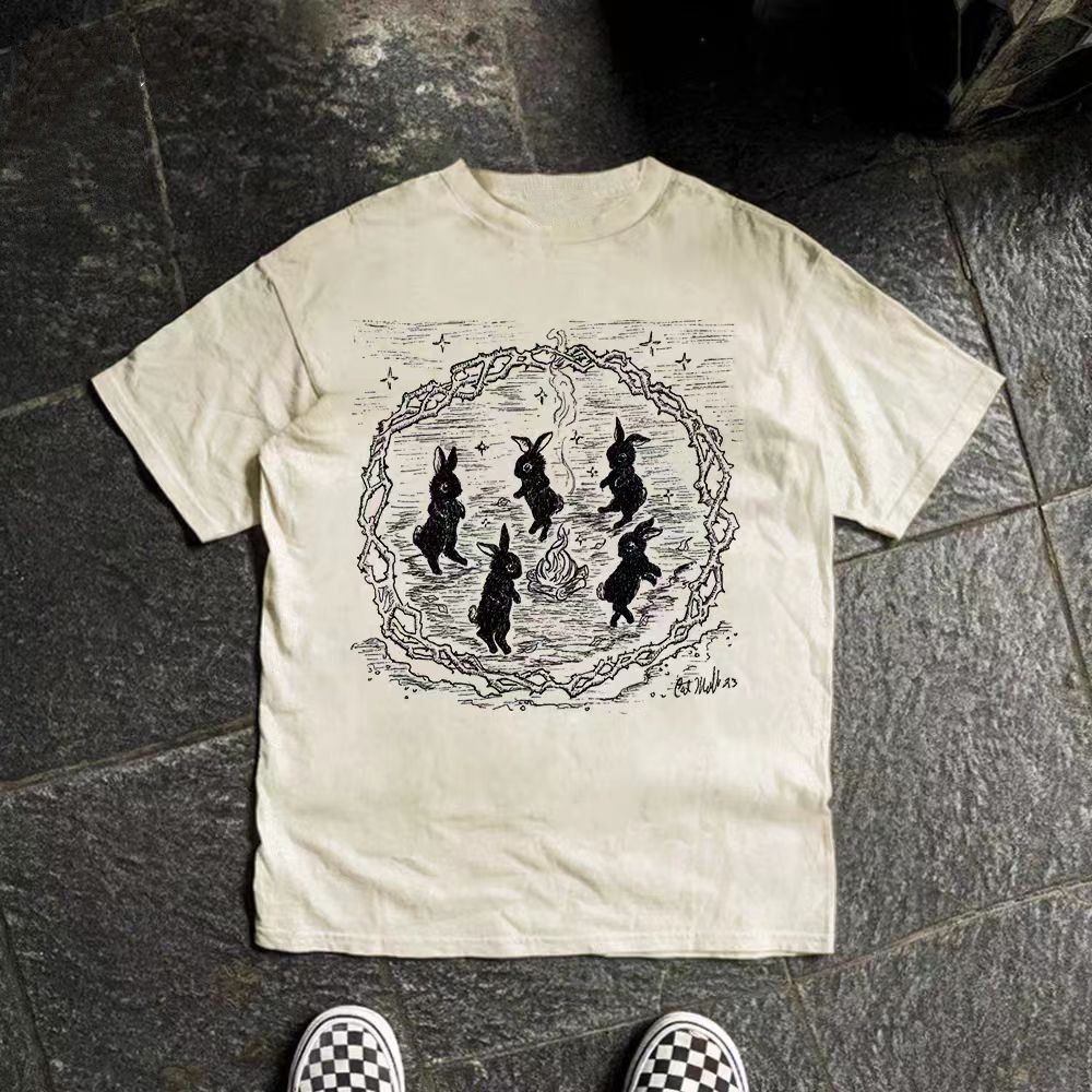 Vintage Beige casual retro rabbit print t-shirt Size US M / EU 48-50 / 2 - 1 Thumbnail