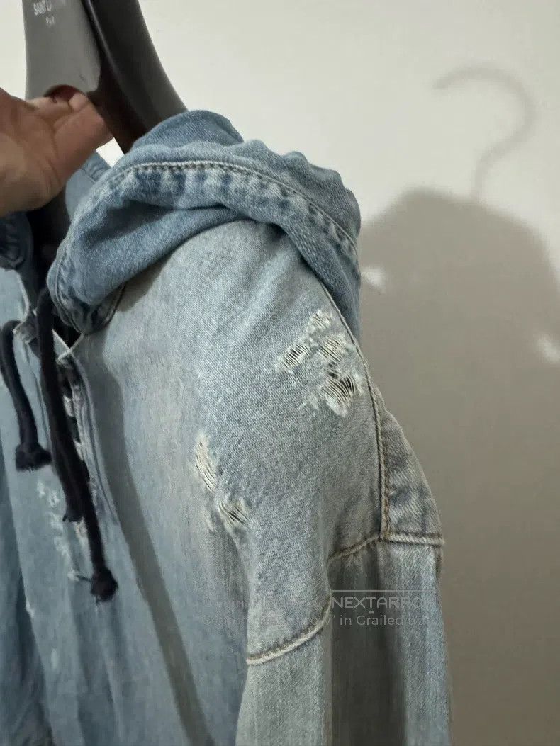 Saint Laurent Paris Saint Laurent Paris Destroyed Denim Hooded Sweatshirt Size US XS / EU 42 / 0 - 3 Thumbnail