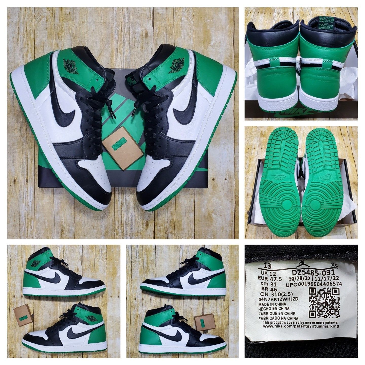 image of Jordan Sneakers Size 13 - Air Jordan 1 Retro OG High Lucky Green 2023 OG All Shoes in White/Lucky G