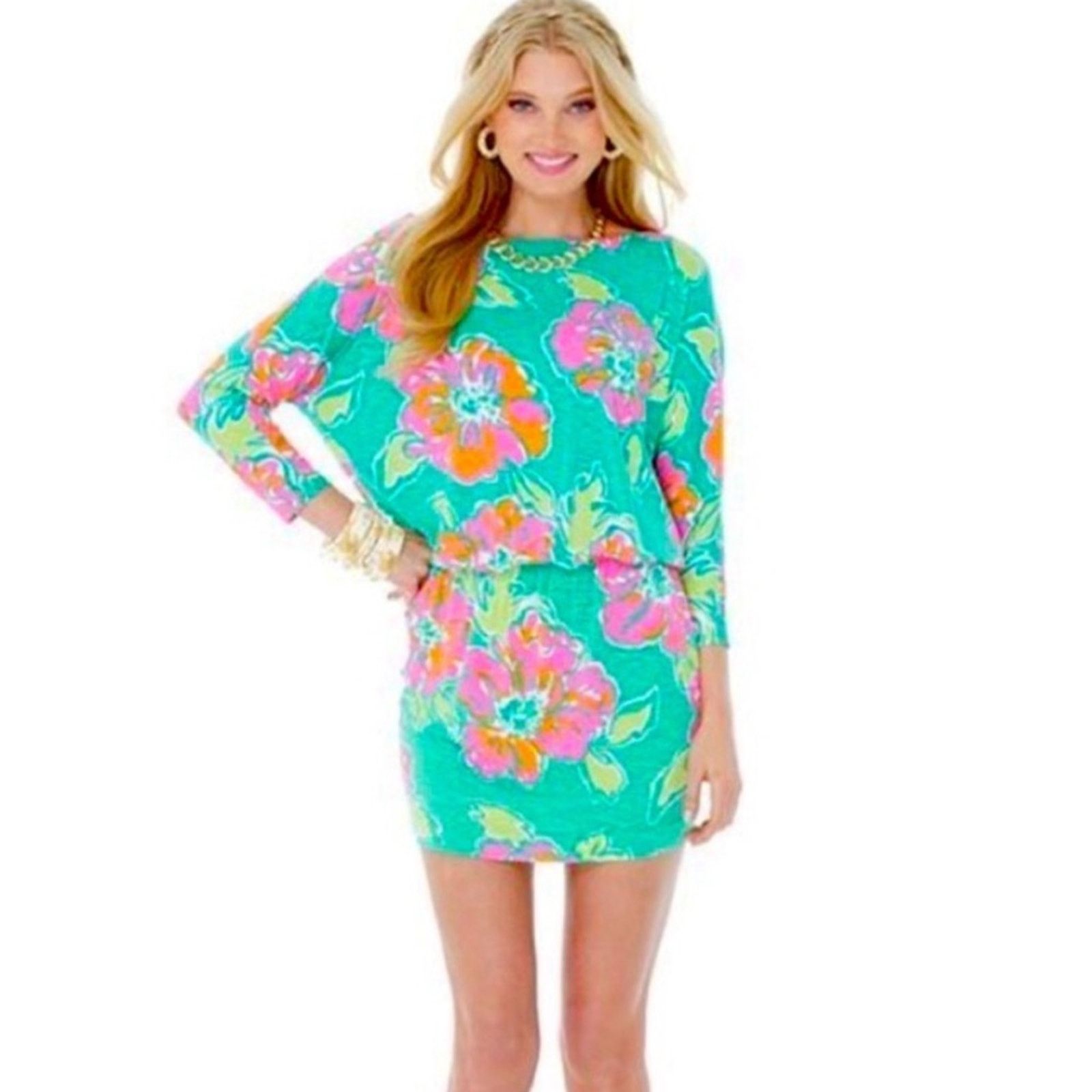 Lilly Pulitzer Lilly Pulitzer Cara Green Orange & Pink Floral Mini Dress Size S / US 4 / IT 40 - 1 Thumbnail