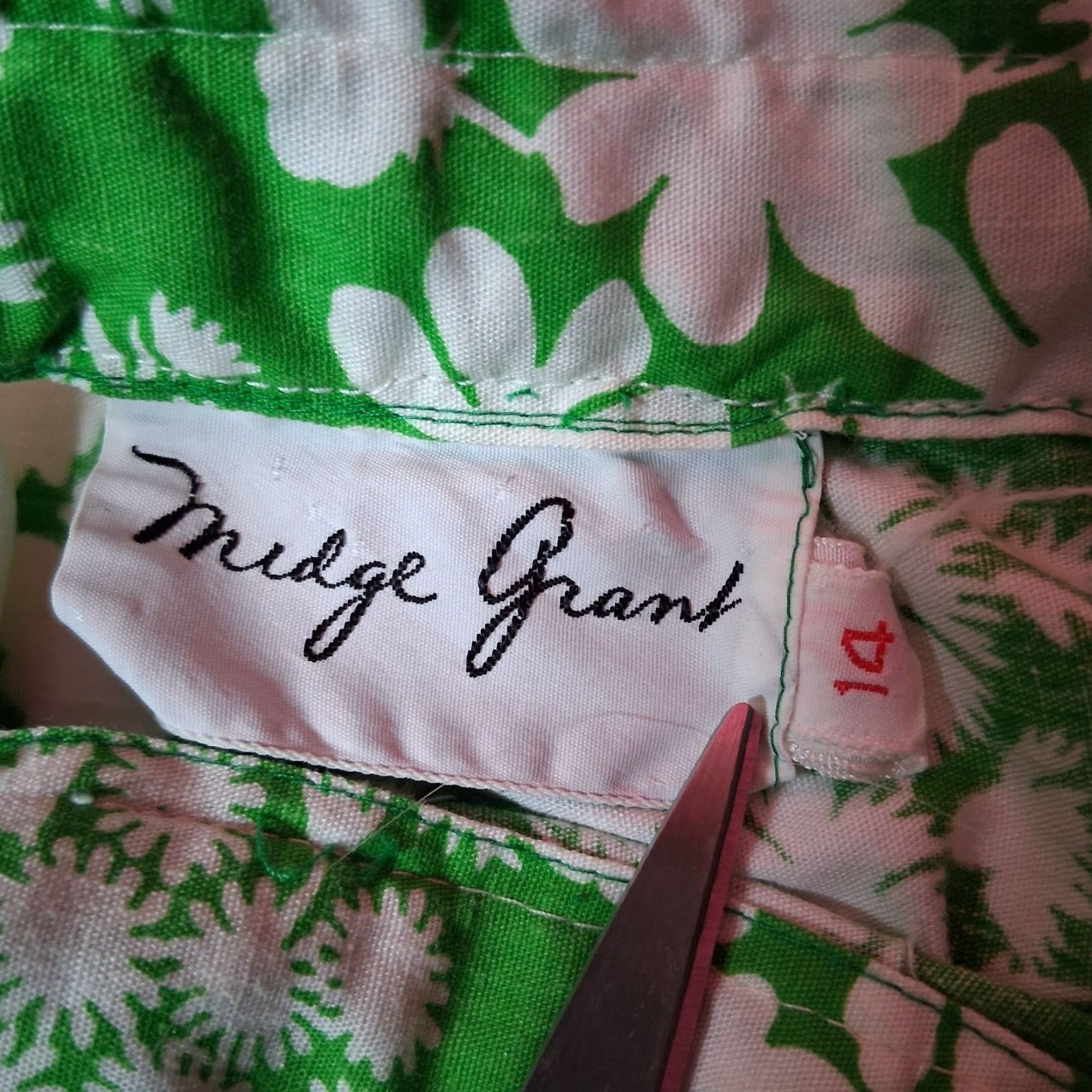 Vintage VINTAGE Midge Grant Outfit Skirt Shirt 14 Green Floral 1960s 60s Set, 2 Piece, Button, Collared, Long Sleeve, Cotton Blend, Vintage Womens Size XL / US 12-14 / IT 48-50 - 3 Thumbnail