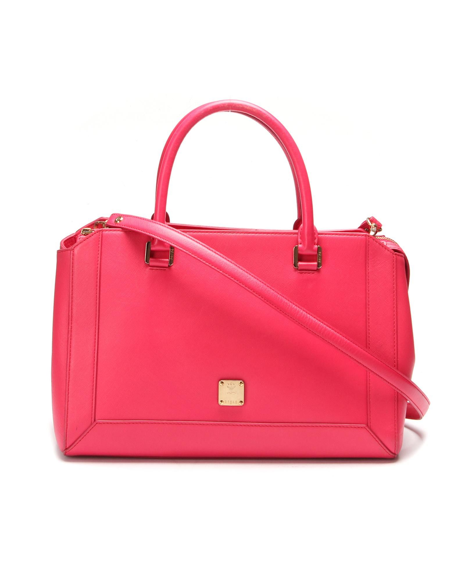 image of MCM Nuovo Leather Handbag In Ab Condition in Pink, Women's