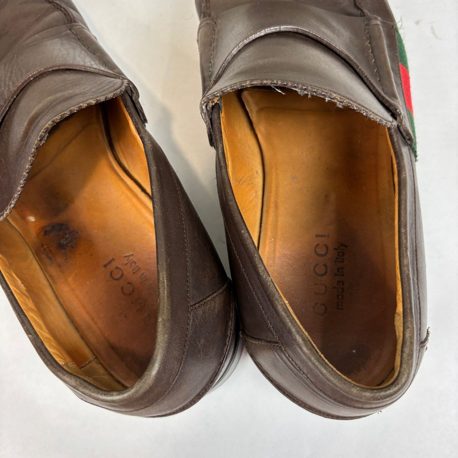 Gucci Gucci Brown Leather Web Slip On Loafers Men's 9 Size US 9 / EU 42 - 10 Thumbnail