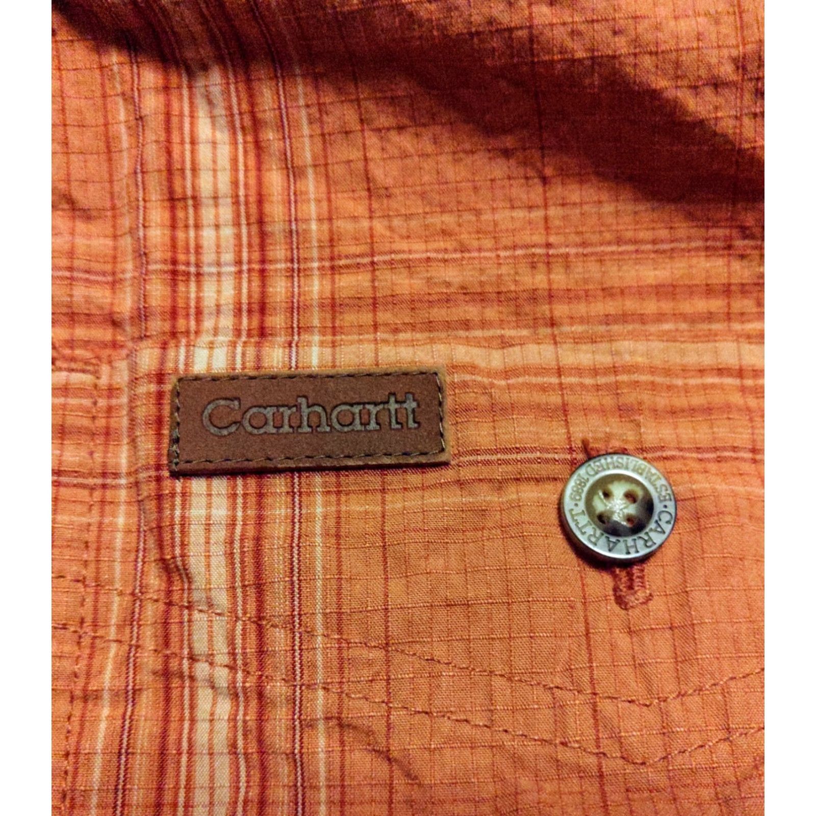Carhartt CARHARTT Shirt Button-Up LT Orange Plaid Cotton Relaxed Fit Short Sleeve Mens Size US L / EU 52-54 / 3 - 3 Thumbnail