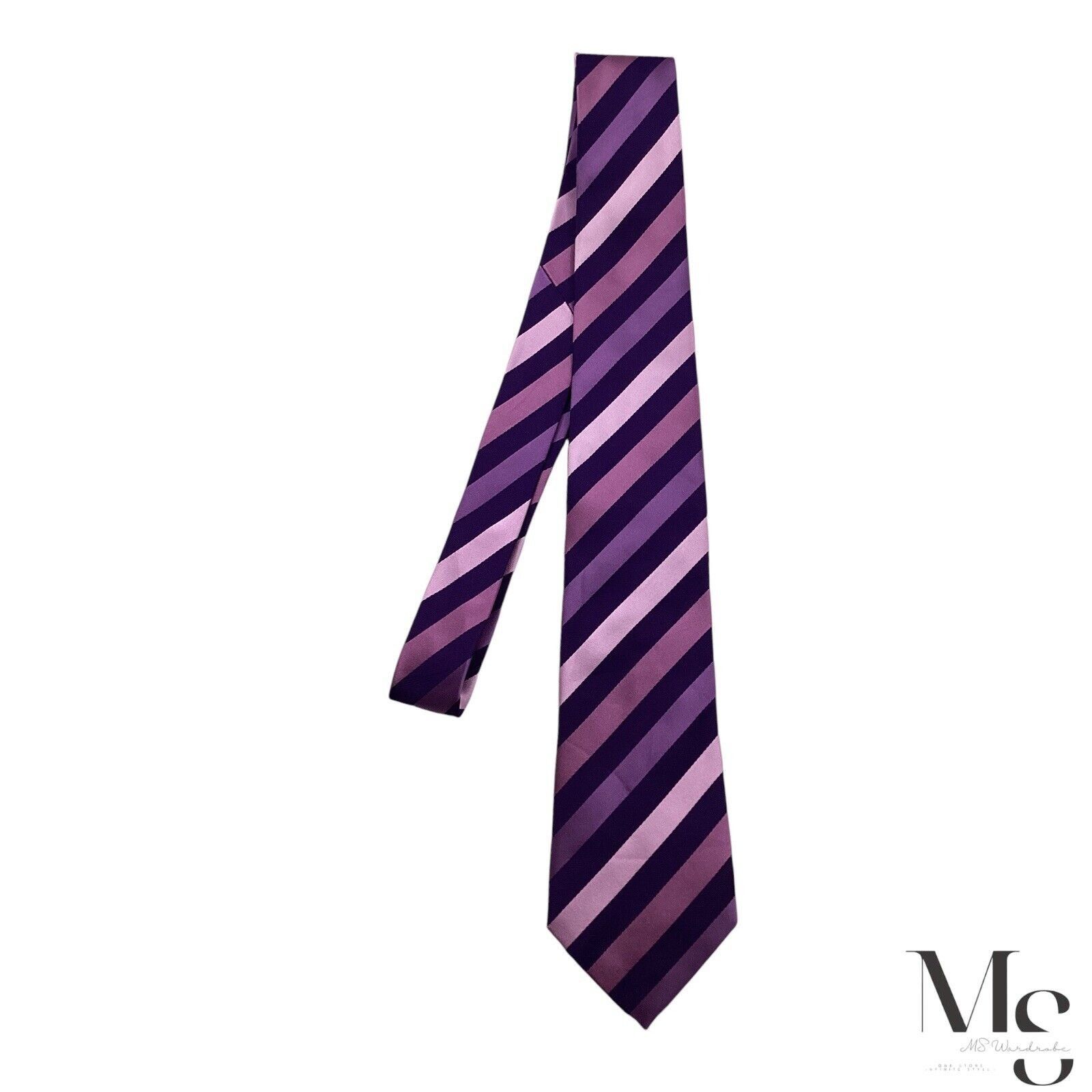 Eton ETON Purple Striped Luxury Silk Tie Made in Italy W: 3.25" E Size ONE SIZE - 5 Thumbnail