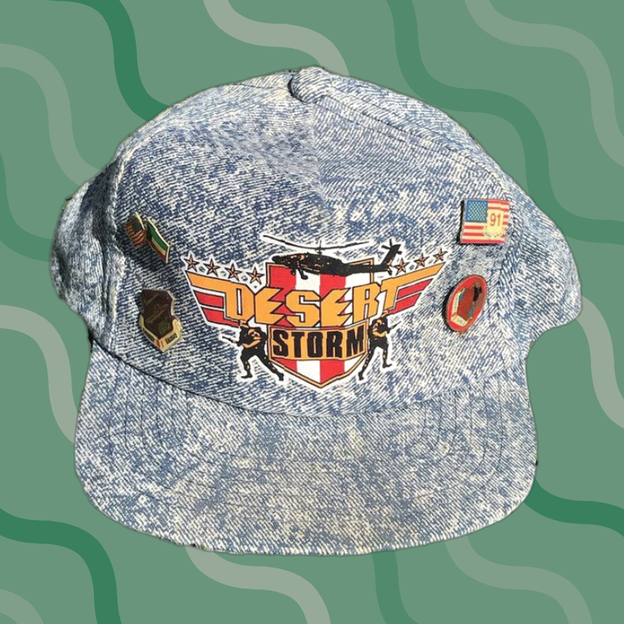 VINTAGE Desert Storm Trucker Hat 90s Adjustable All Over Print Snapback Military Cap Collectible Mens