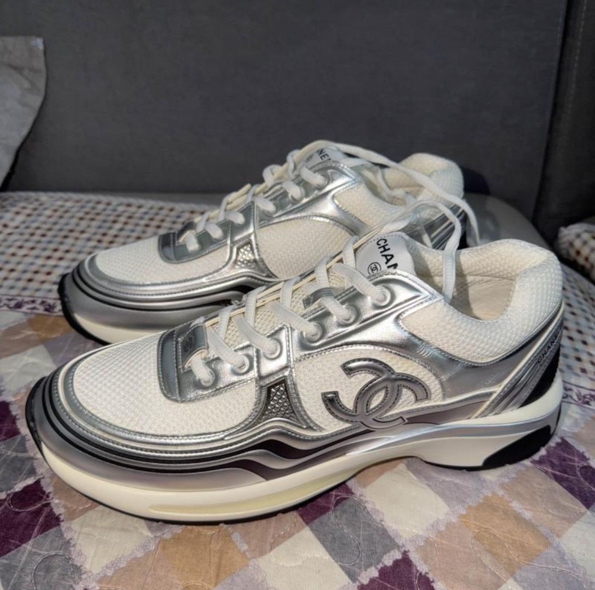 Chanel Chanel Silver Retro Lowtop Sneakers 44 Men Size US 11 / EU 44 - 1 Thumbnail