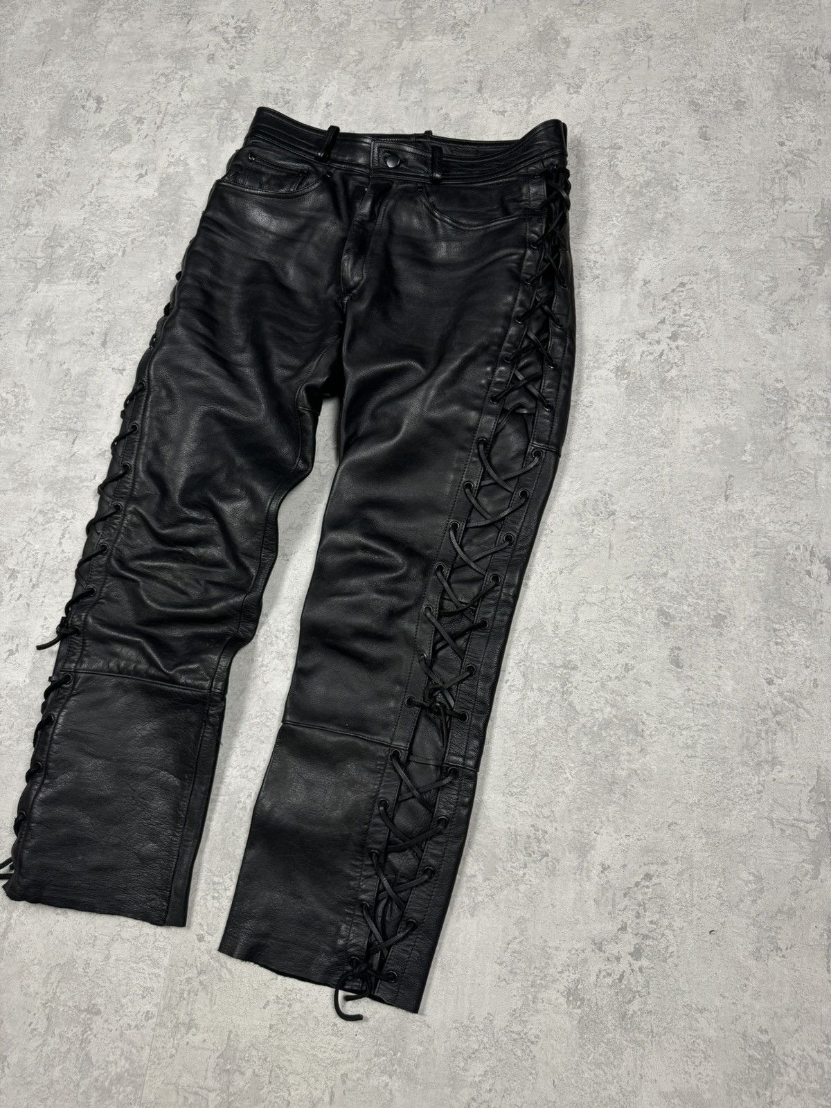 Genuine Leather Vintage Genuine Leather Motorcycle Biker Pants Stripes Siz52 Size US 35 - 3 Thumbnail