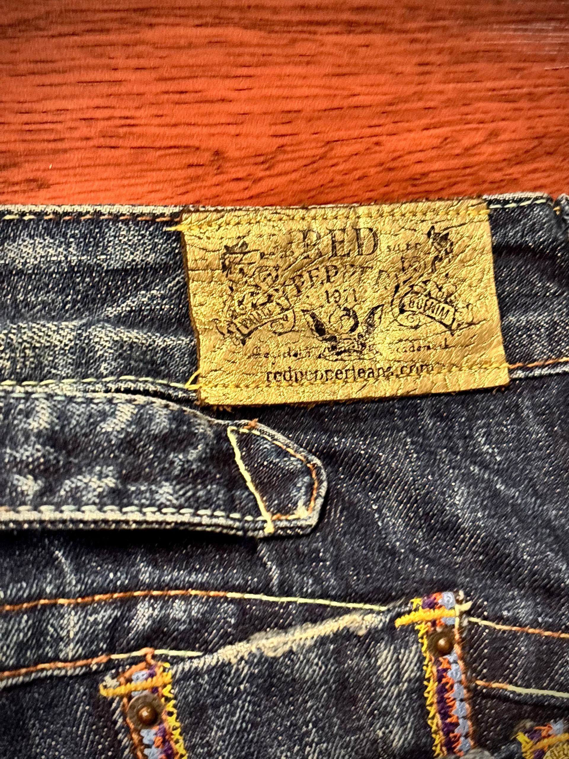 If Six Was Nine Vintage Y2K Red Pepper Stitch Flap Pocket Flare Denim Pants Size 30" / US 8 / IT 44 - 5 Thumbnail