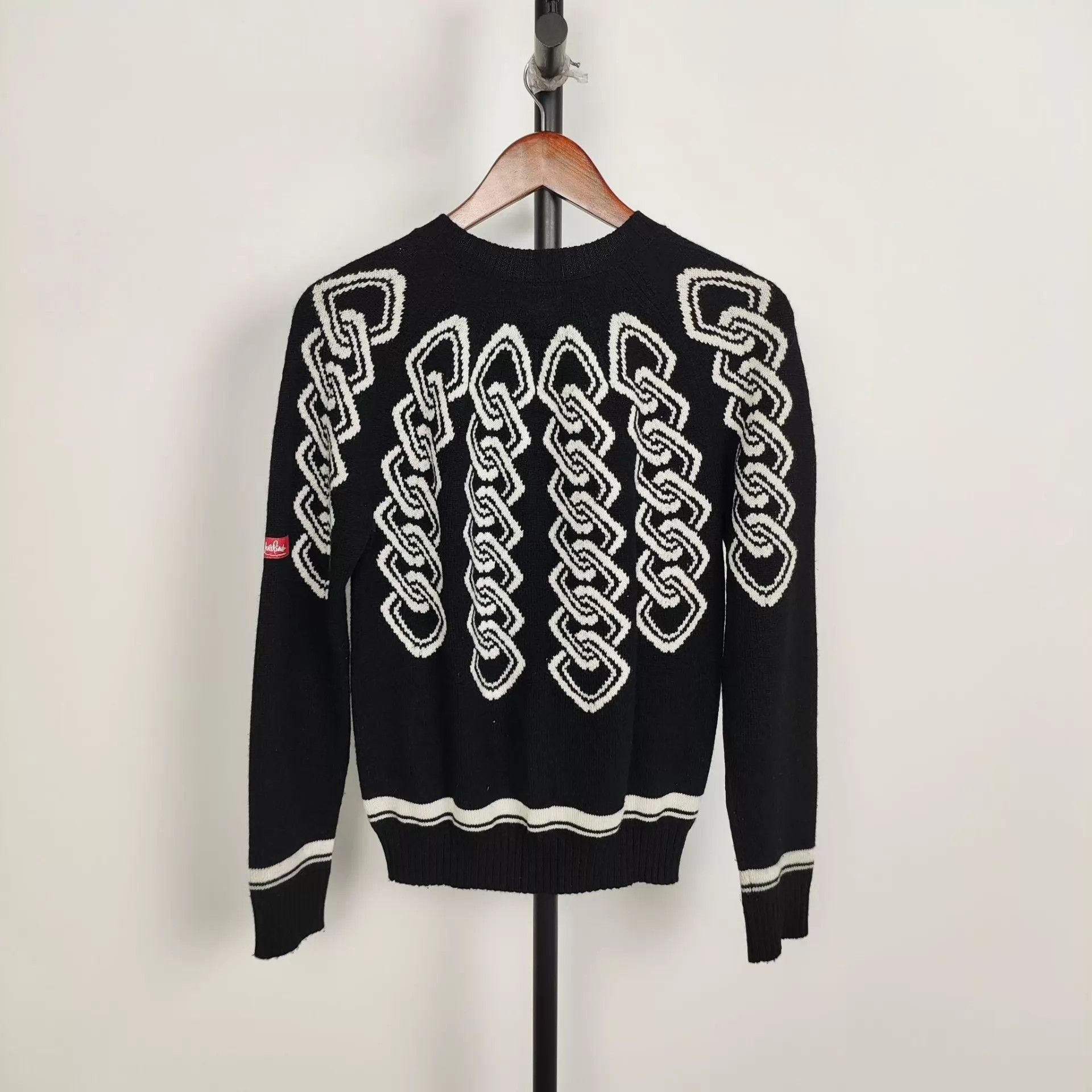 Loro Piana LP Black Knit EthnicMotif Striped CrewNeck Sweater Size US XS / EU 42 / 0 - 2 Thumbnail