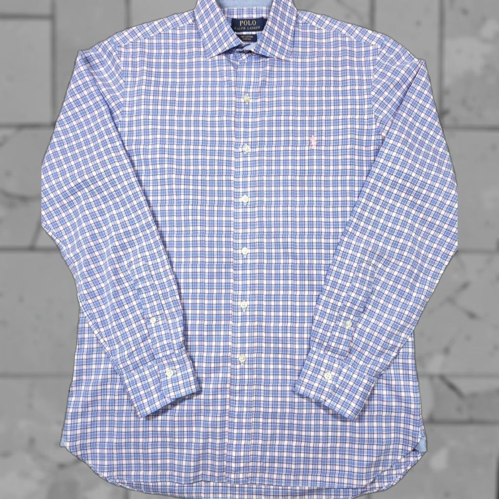 Polo Ralph Lauren Polo Ralph Lauren Button-Up Shirt S Cotton Stretch Blue Pink Check Long Sleeve Mens Regular Size S Size US S / EU 44-46 / 1 - 1 Thumbnail