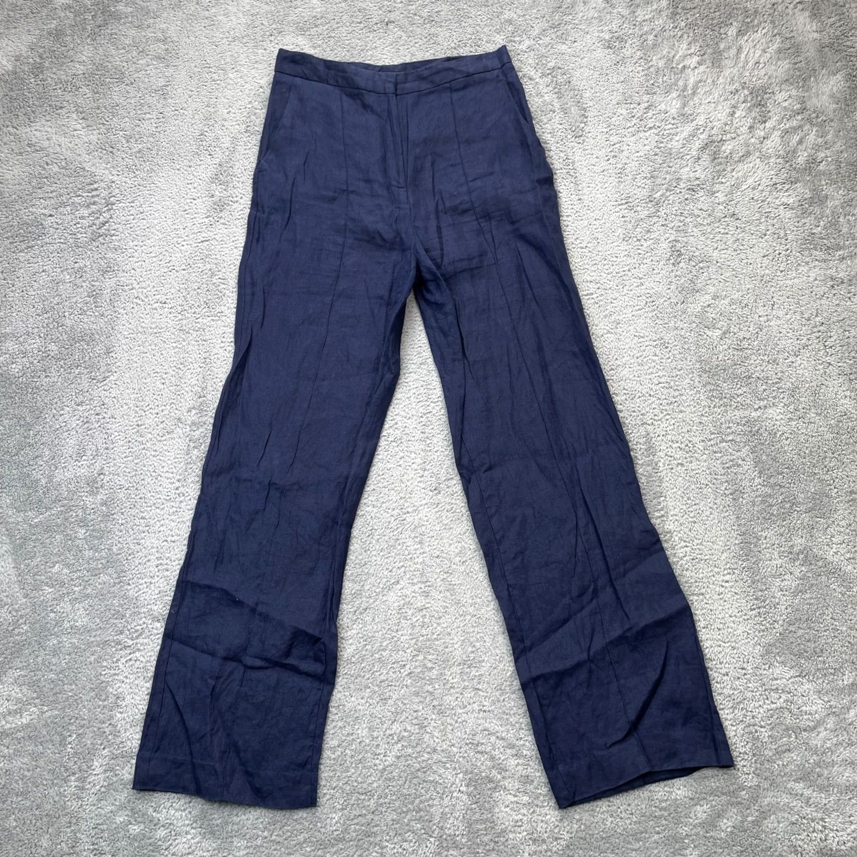 Zara Zara Pants Womens Medium Blue Linen Wide-Leg High Waist Dress Pants Casual Formal Travel Size 30" / US 8 / IT 44 - 2 Thumbnail