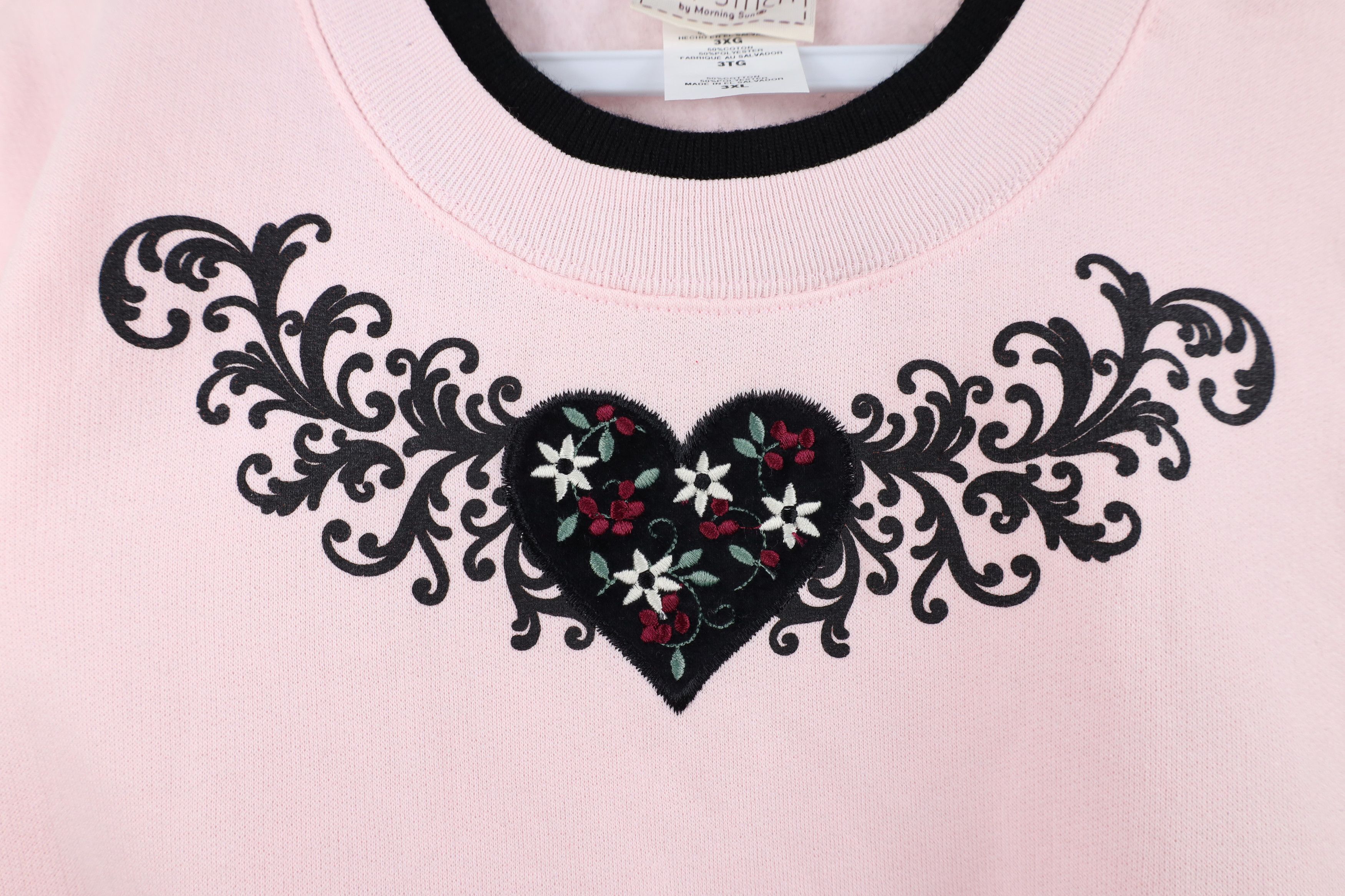Vintage Vintage 90s Streetwear Flower Heart Grandma Sweatshirt Pink Size 3XL / US 20-22 - 4 Thumbnail