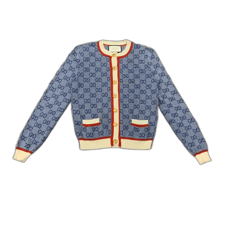 Gucci Blue Gucci G-Pattern Knit Cardigan Sweater Size S / US 4 / IT 40 - 1 Thumbnail