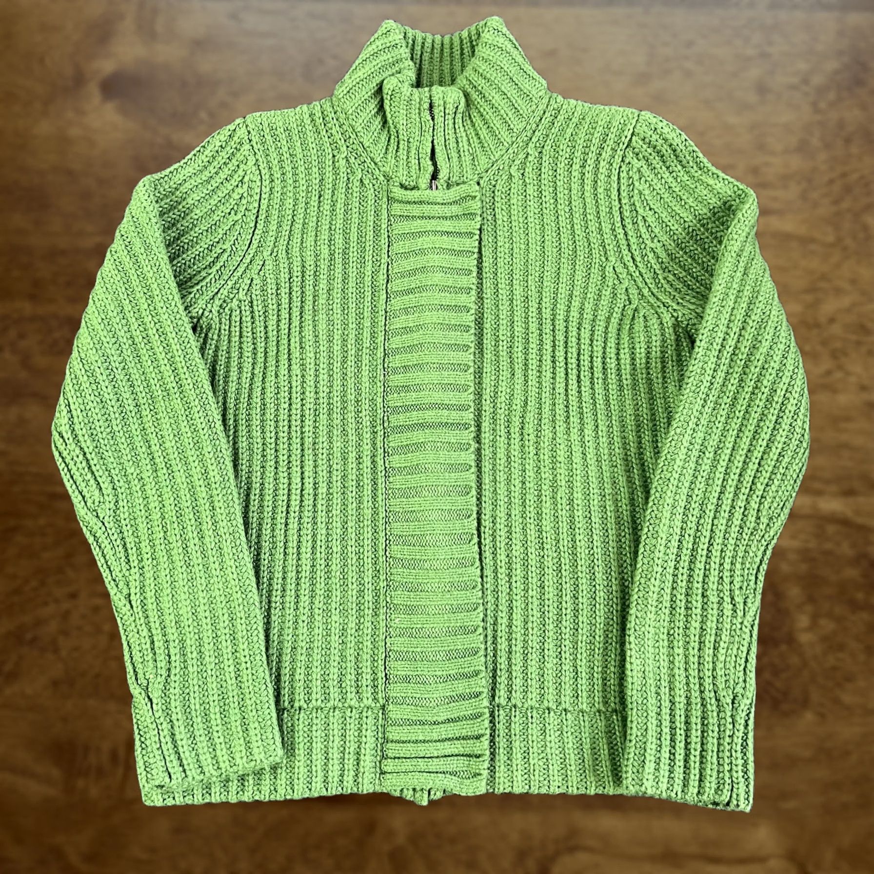Ellen Tracy Ellen Tracy Sweater Womens Large Green Wool Mock Neck Full Zip Cardigan Knit Size L / US 10 / IT 46 - 1 Thumbnail