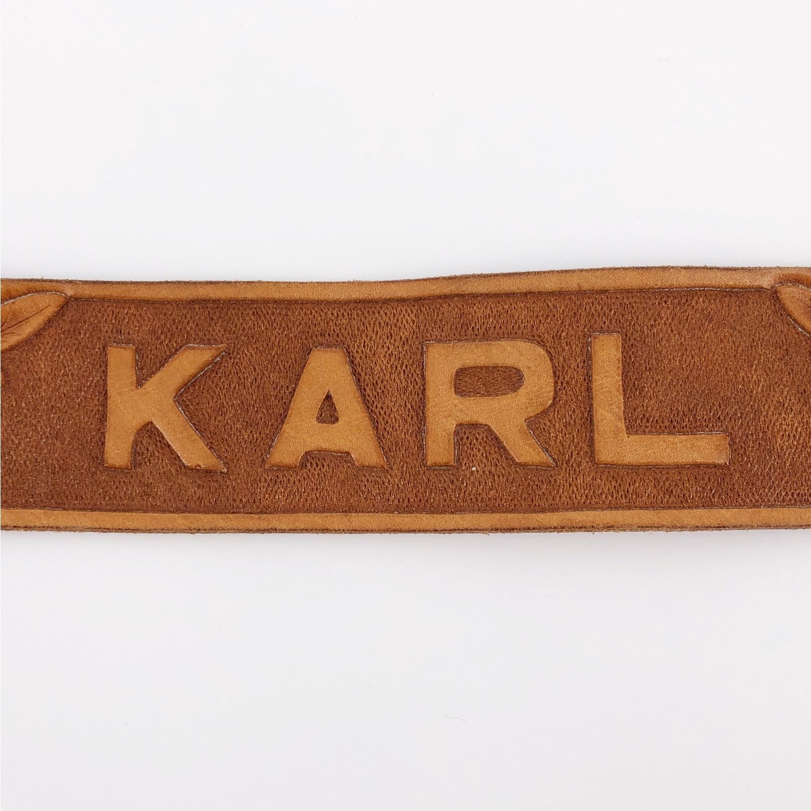 Other floral tooled wide leather belt personalized with Karl Size 34 - 3 Thumbnail