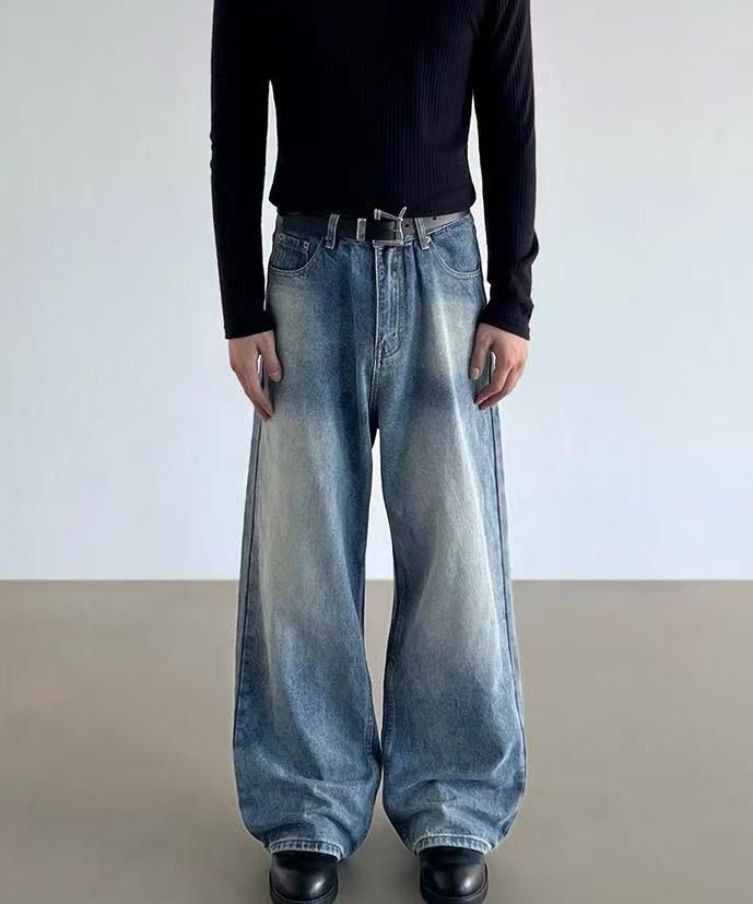 American retro vintag men's loose baggy wide-leg jeans