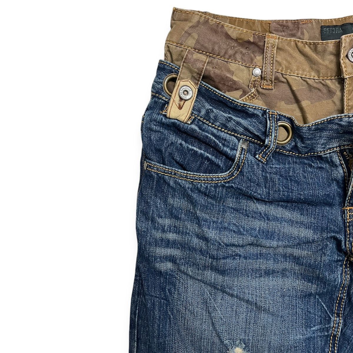 Gotcha × Vintage Gotcha Distressed Denim Double Waist Jeans Japan Size US 31 - 8 Thumbnail