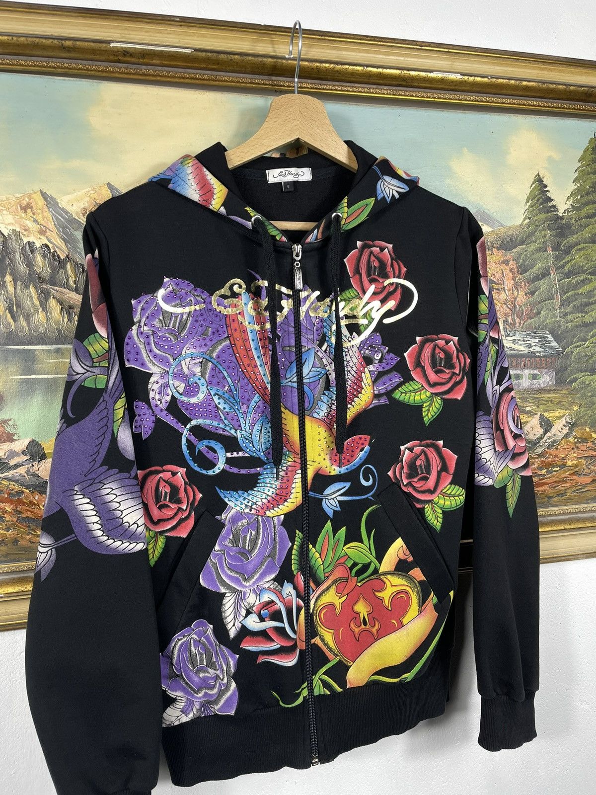 Christian Audigier Ed Hardy Retro 00s Hoodie With Crystals Affliction Grunge Size S / US 4 / IT 40 - 5 Thumbnail