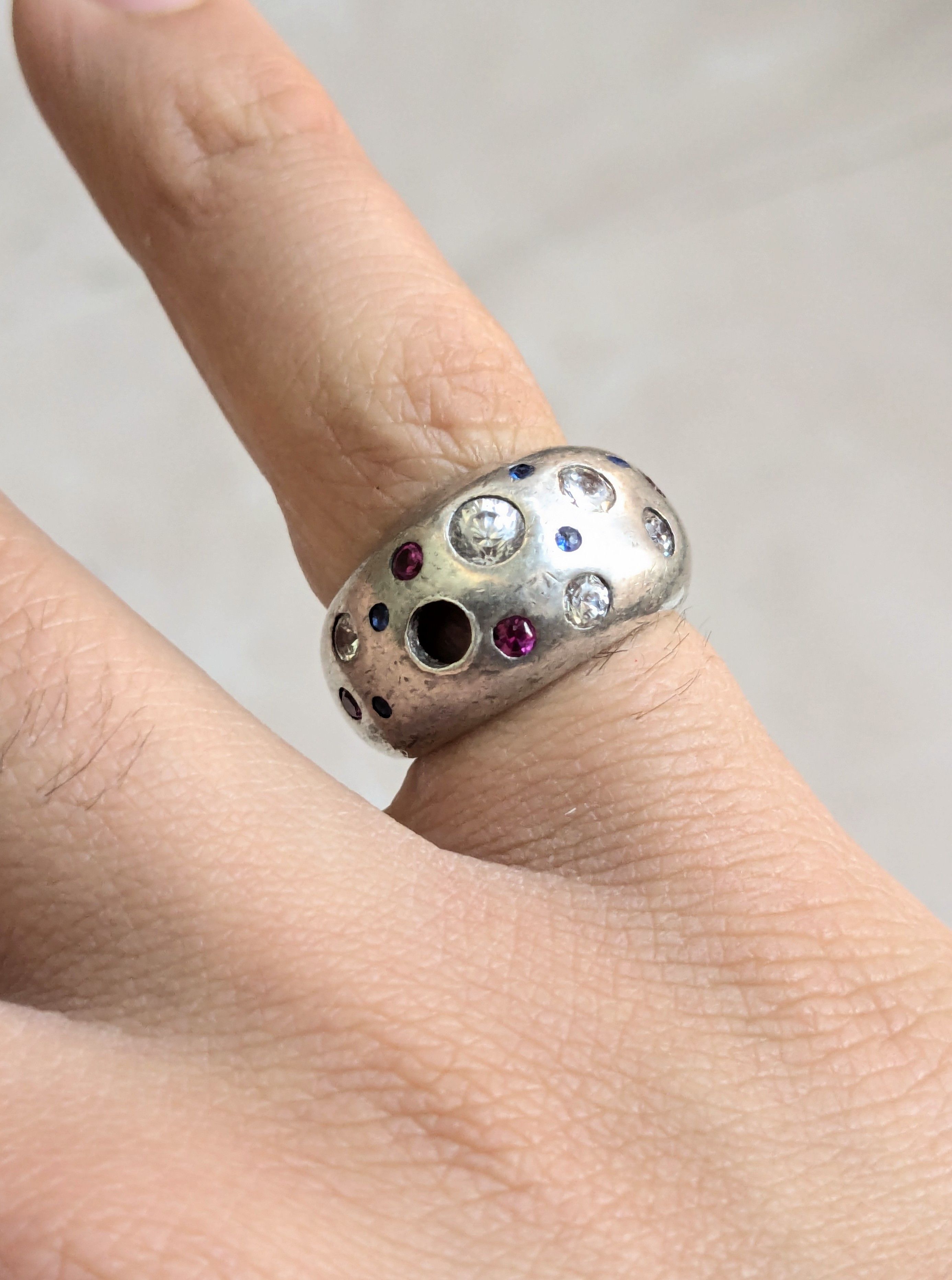 Sterling Silver Vintage Sterling Silver Ring Dome 5.25 Rainbow Y2K Size ONE SIZE - 7 Thumbnail