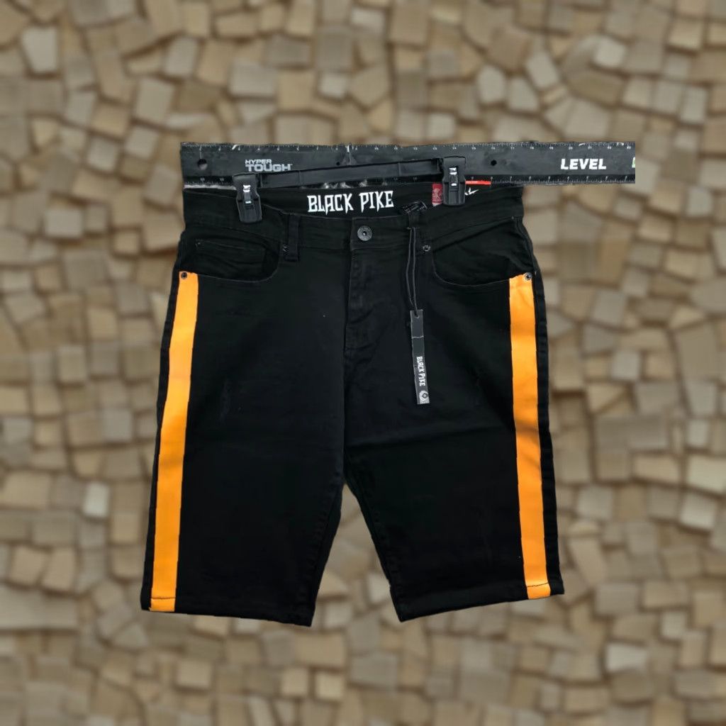 Vintage Black Pike Shorts Mens Regular Denim Bermuda 34 Dark Black Orange Logo Pockets Belt Loops 5-Pocket Size US 34 / EU 50 - 1 Thumbnail