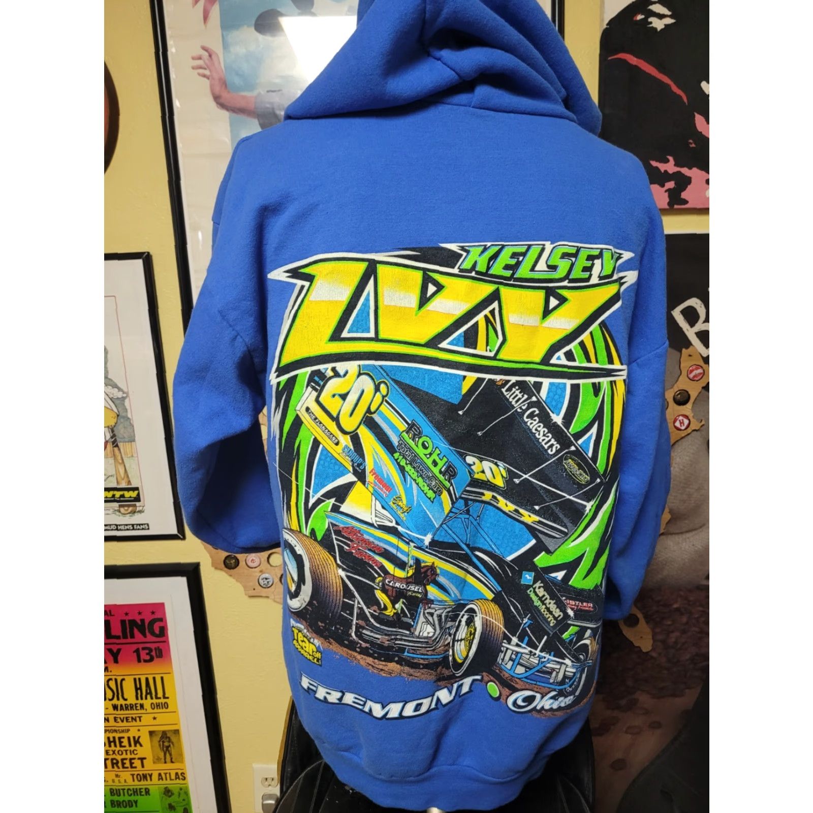 Vintage Kelsey Ivy #20 Sprint Car Racing Hoodie Sweatshirt M Blue Hooded Pullover Mens Cars 410 Fremont OH Size US M / EU 48-50 / 2 - 3 Thumbnail