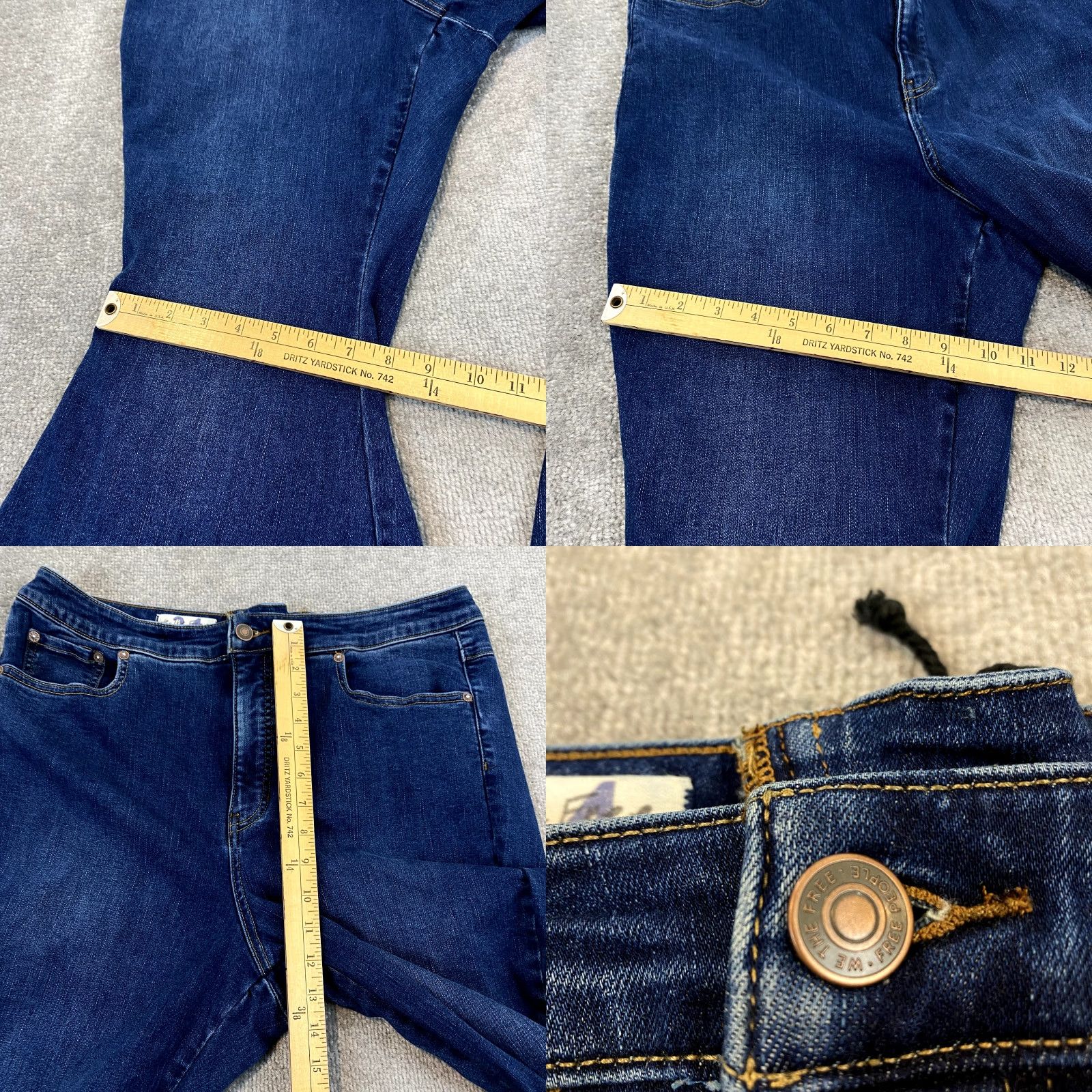 Free People VINTAGE FREE PEOPLE Jeans Womens 34 Super Flare Blue Denim Pants Hippie Boho Lace Back Size 24" / US 00 / IT 34 - 8 Thumbnail