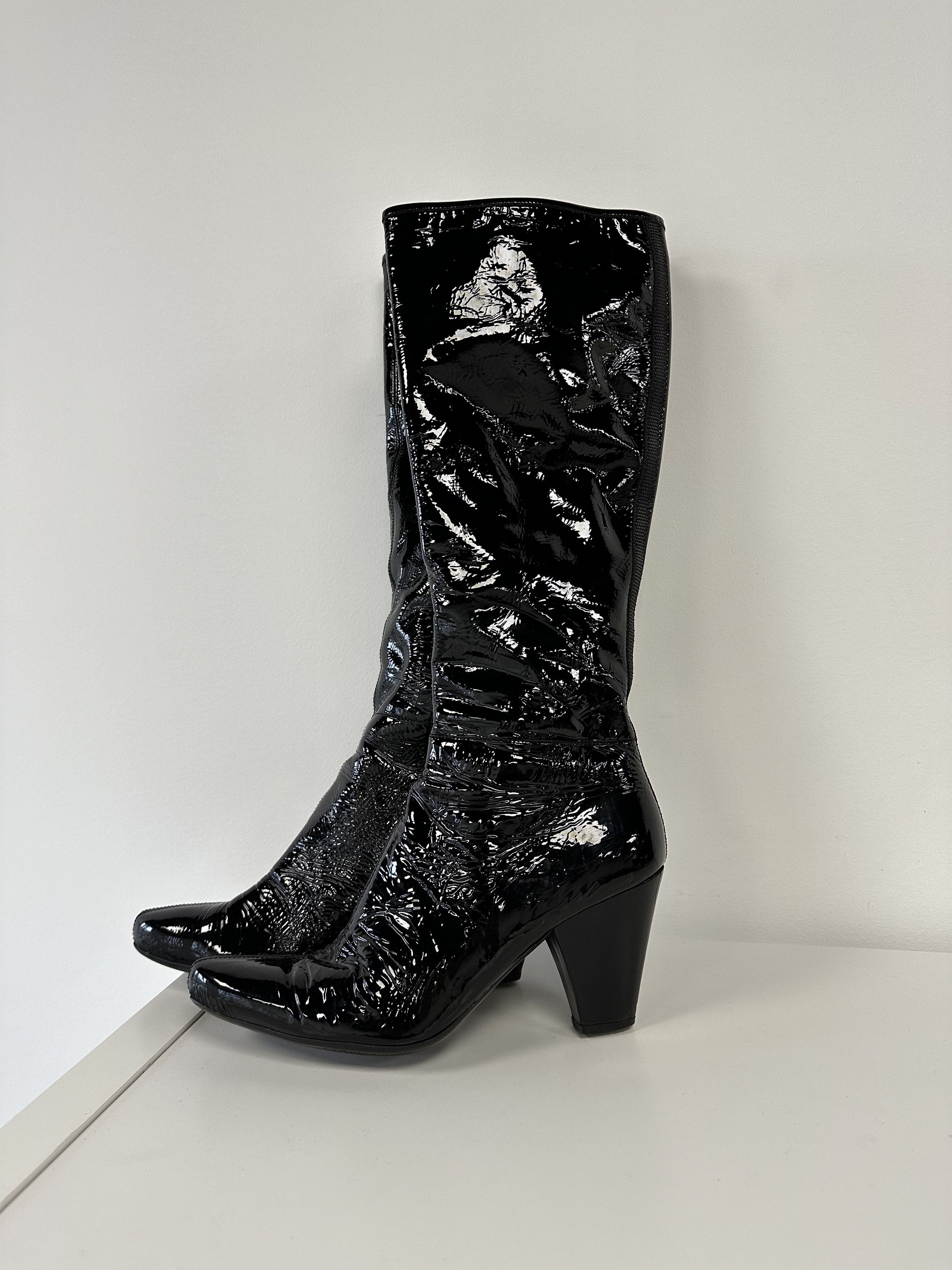 Prada y2k Patent Leather Knee Heel Boots 5678AC