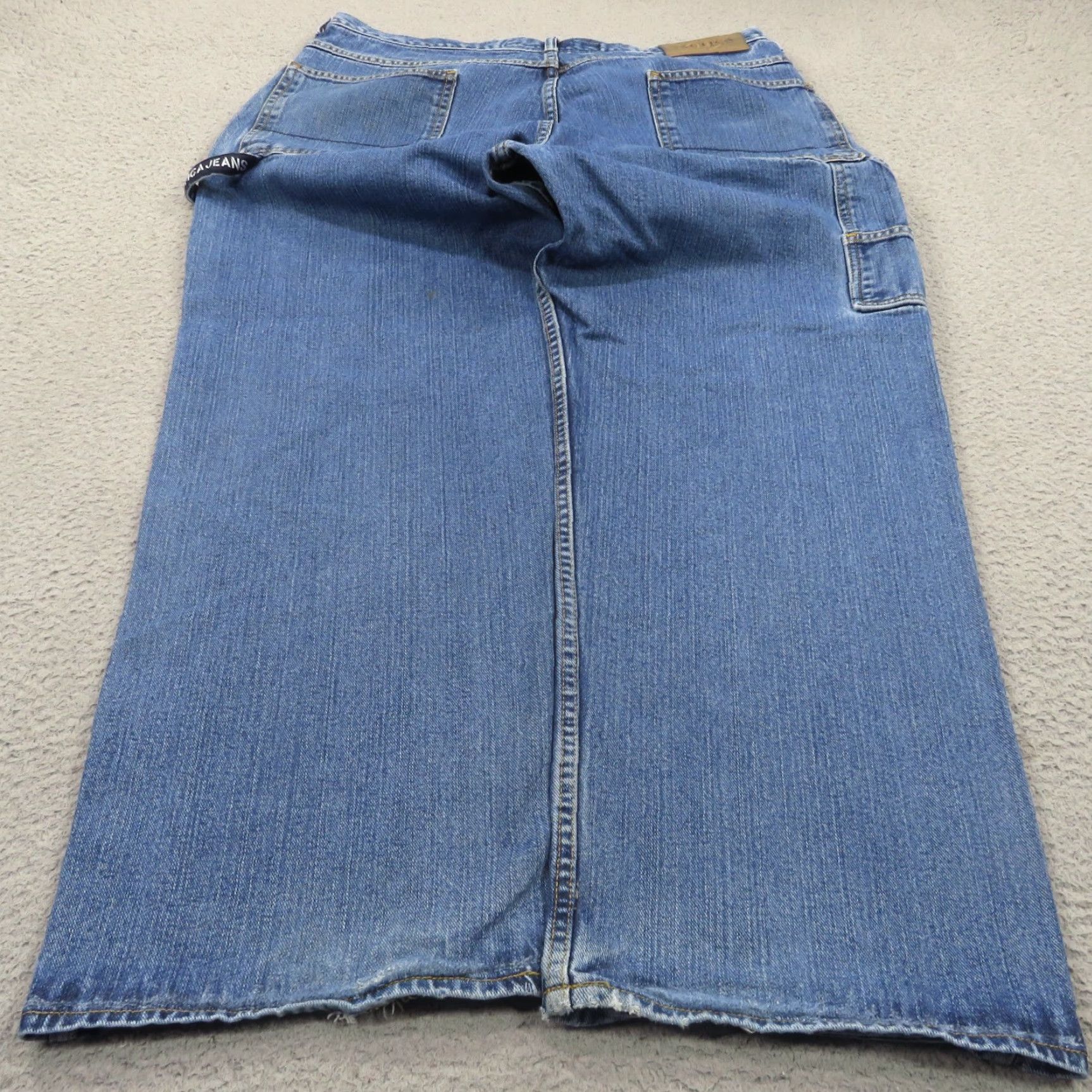 Nautica VINTAGE Nautica Jeans Men Baggy 38 90s Grunge Y2K Carpenter Skater Wide-Leg 5-Pocket Denim Blue Cotton VTG 10" Leg Opening Pipes RIP-? Size US 38 / EU 54 - 2 Thumbnail