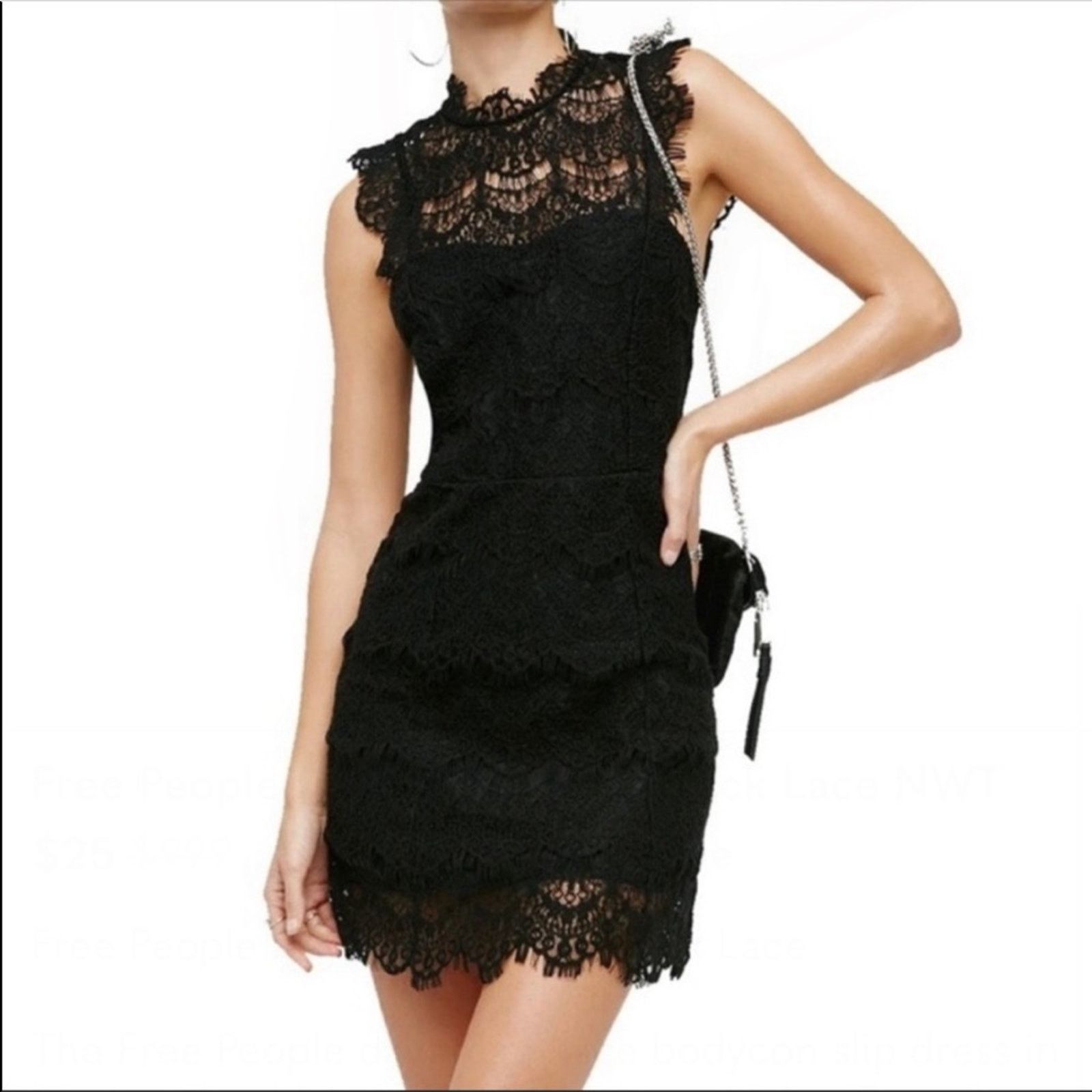 NEW FP FREE PEOPLE Black LBD Bodycon Lace Mini Slip Dress