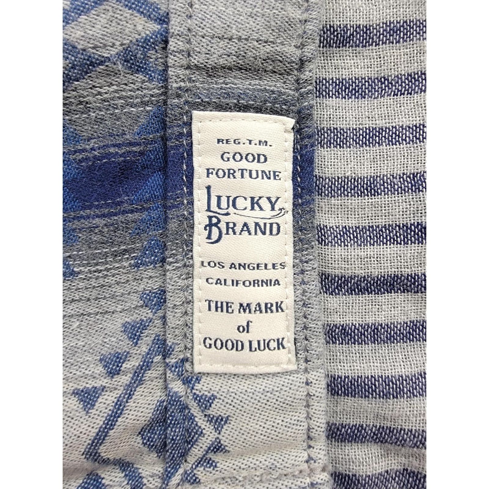 Lucky Brand Lucky Brand Shirt Mens Medium Gray Aztec Southwestern Double Weave Silver City Geometric Bohemian Western Button-Up Long Sleeve Pockets Size US M / EU 48-50 / 2 - 7 Thumbnail