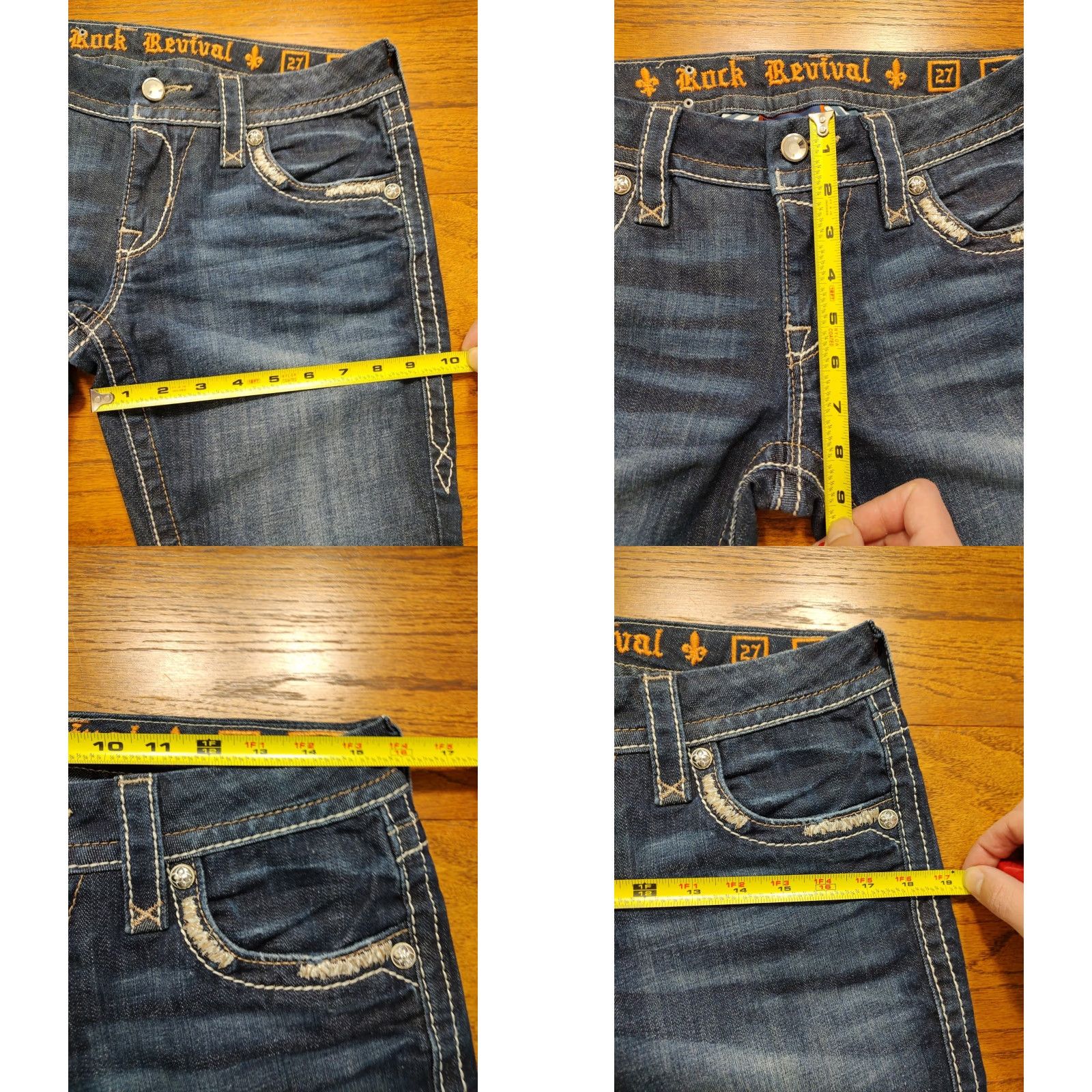 Vintage ROCK REVIVAL Womens Tag 27 Rubella Easy Capri Denim Blue Jeans Distress Pockets Size 27" / US 4 / IT 40 - 9 Thumbnail