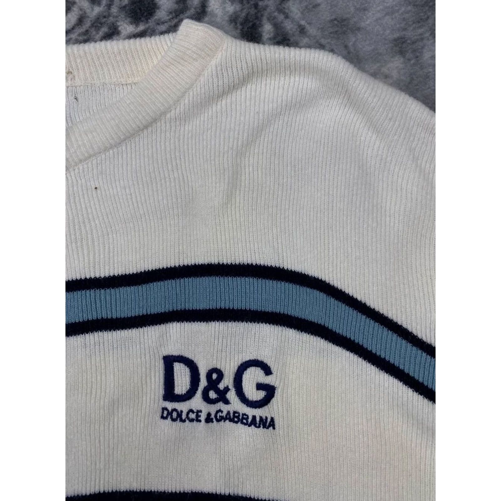 Dolce & Gabbana VINTAGE Dolce Gabbana Knit Sweater White Striped Big Logo Men XL Size US XL / EU 56 / 4 - 5 Thumbnail