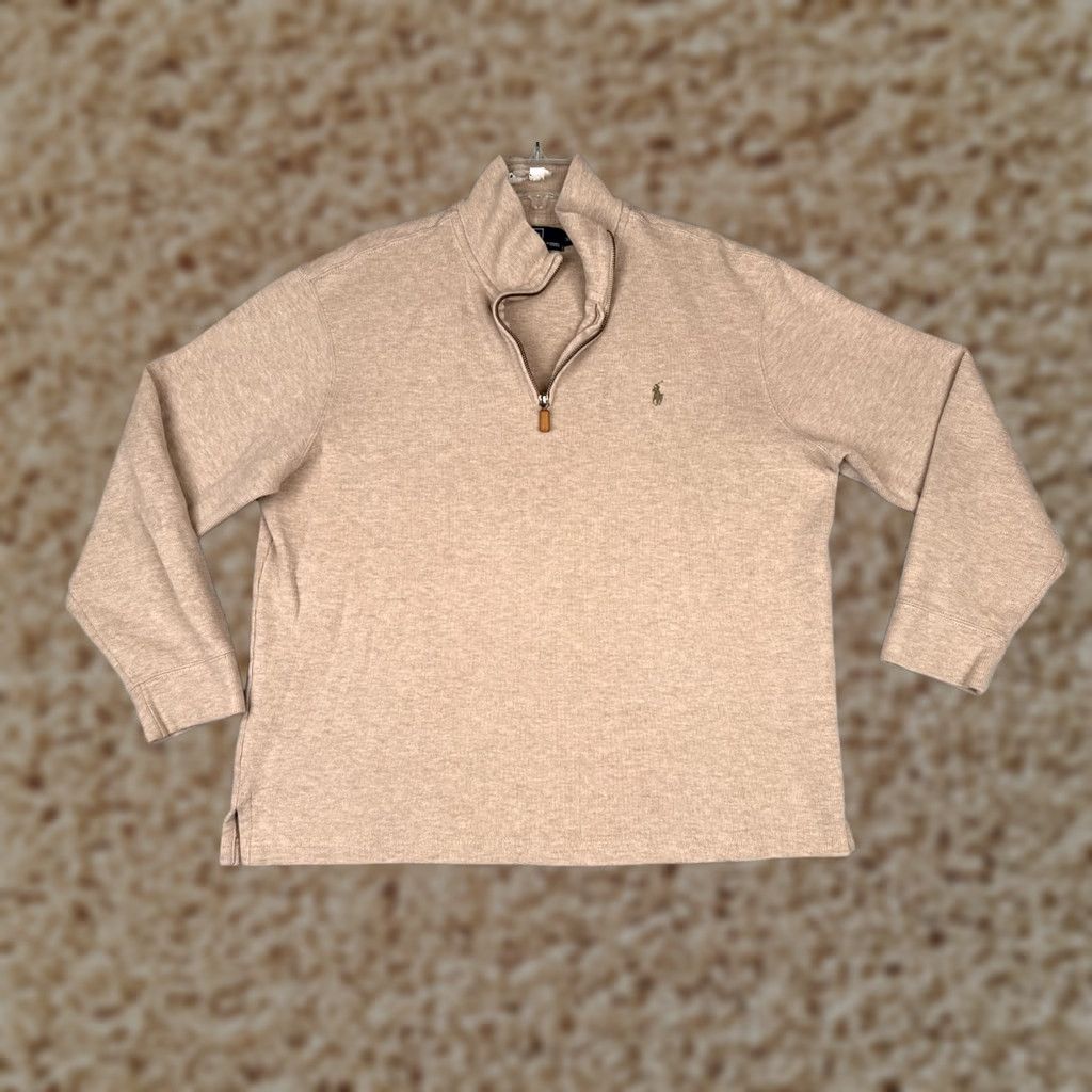 Ralph Lauren VINTAGE Polo Ralph Lauren Sweater Adult XL Beige 1/4 Zip Mock Neck Pony Size US XL / EU 56 / 4 - 1 Thumbnail
