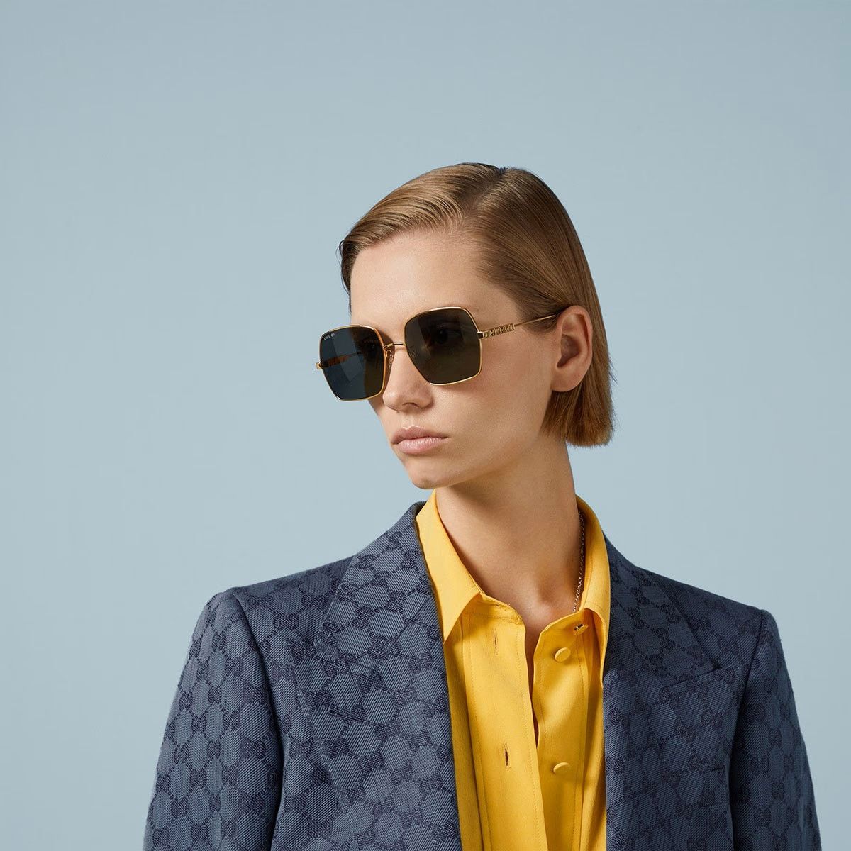 Gucci NEW Gucci GG1434S 001 Yellow Gold Grey Unisex Authentic Size ONE SIZE - 7 Thumbnail