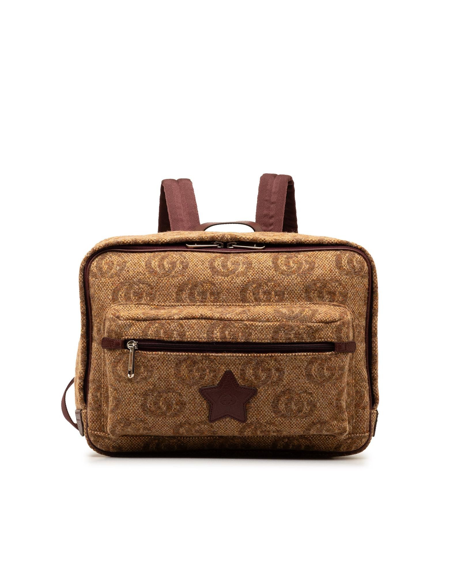 image of Gucci Wool Backpack With Leather Trim And Front Zip Pocket in Brown, Women's