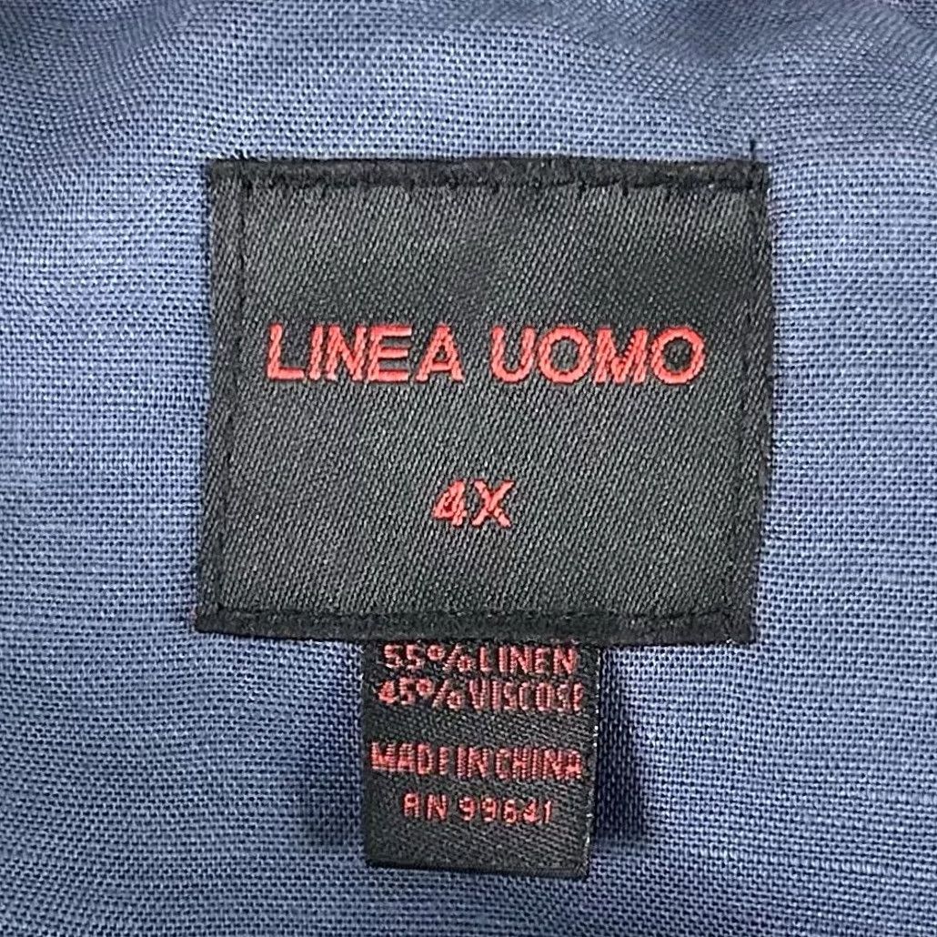 Vintage Linea Uomo 4X Linen Blend Shirt Indigo Chambray Blue Gray Short Sleeve Button-Up Collared NWT Big & Tall Mens Size US XXL / EU 58 / 5 - 3 Thumbnail