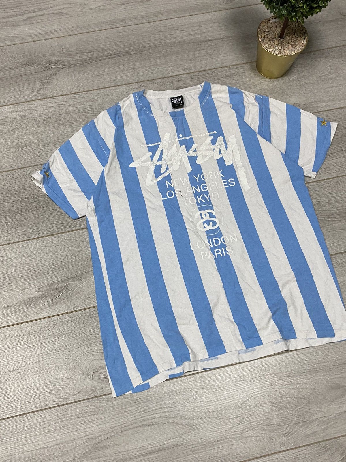 Stussy Stussy stripped RARE big logo vintage t-shirt Size US L / EU 52-54 / 3 - 6 Thumbnail