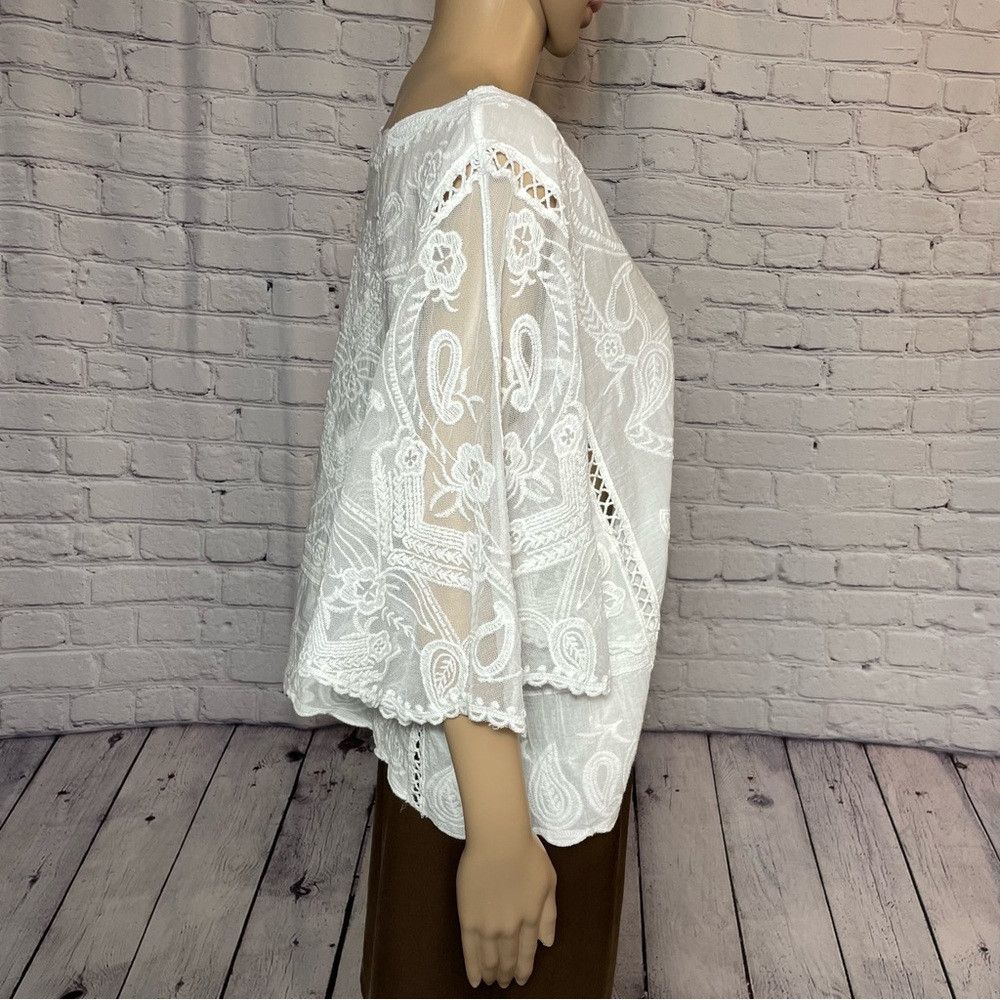 Other NWT New Amber Skies White Embroidered Boho Top Size XL Size XL / US 12-14 / IT 48-50 - 4 Thumbnail