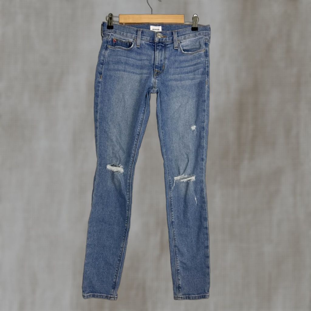 Hudson Krista Ankle Super Skinny Jeans Women 26 Blue Distressed Zipper 30x29