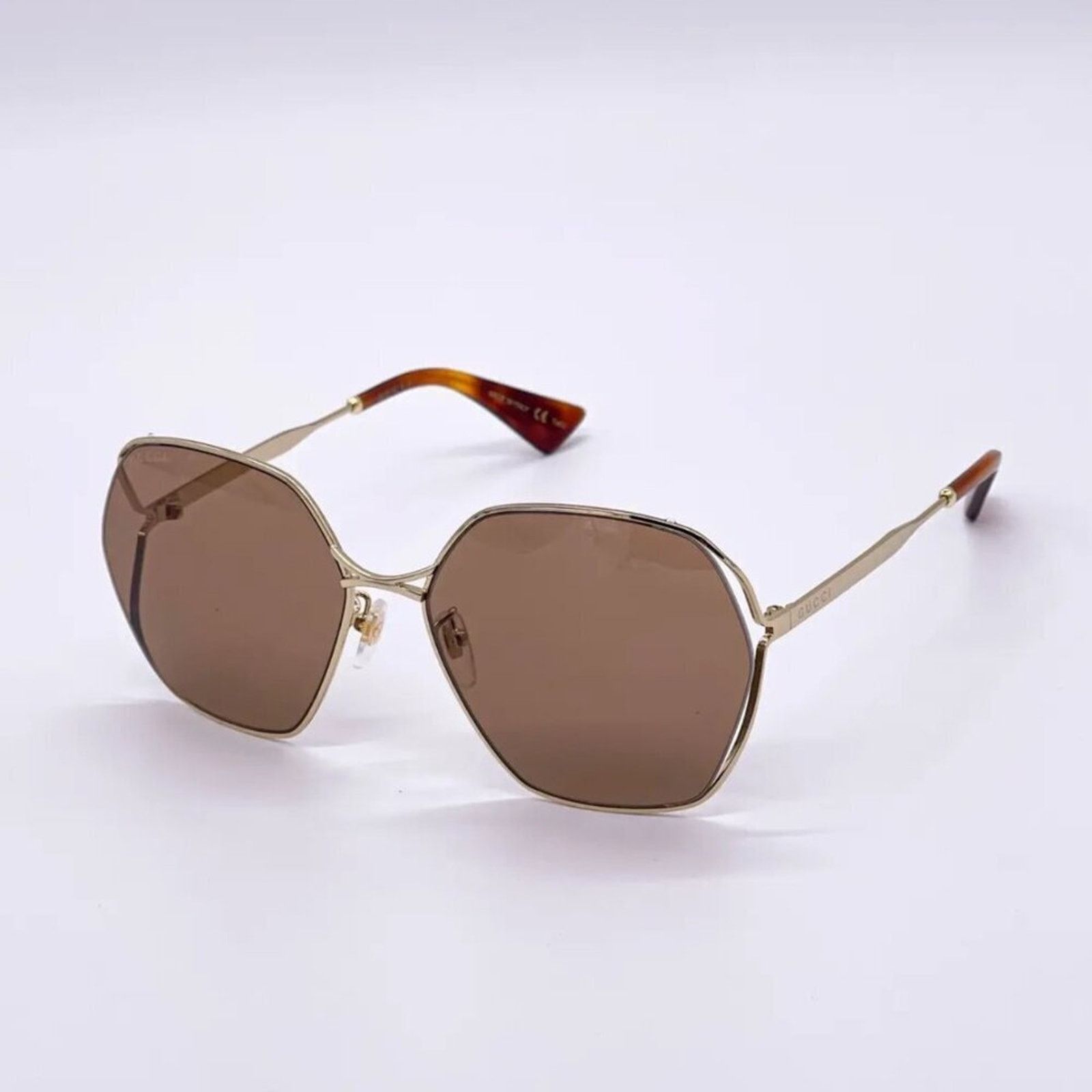 NWT Gucci GG0818SA-002 Gold Square 63mm Sunglasses NEW GUCCI GG1718S 002 SQUARE HAVANA YELLOW WOMEN SUNGLASSES  main image 4