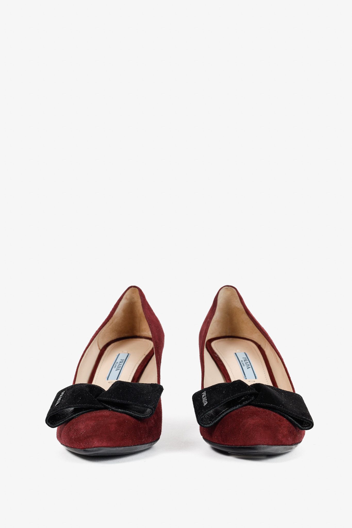 Prada Granato & Nero Suede Bow Pointed-Toe Pumps